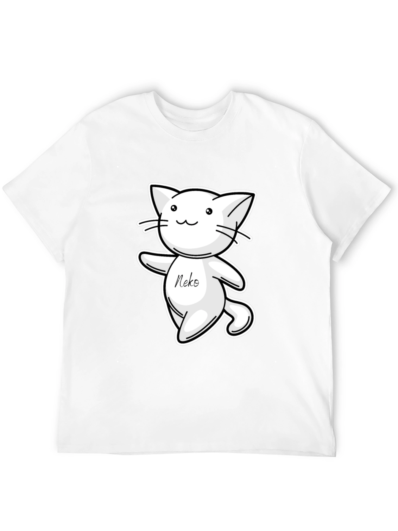 Cute Neko Cat T-Shirt - Black Cartoon Design