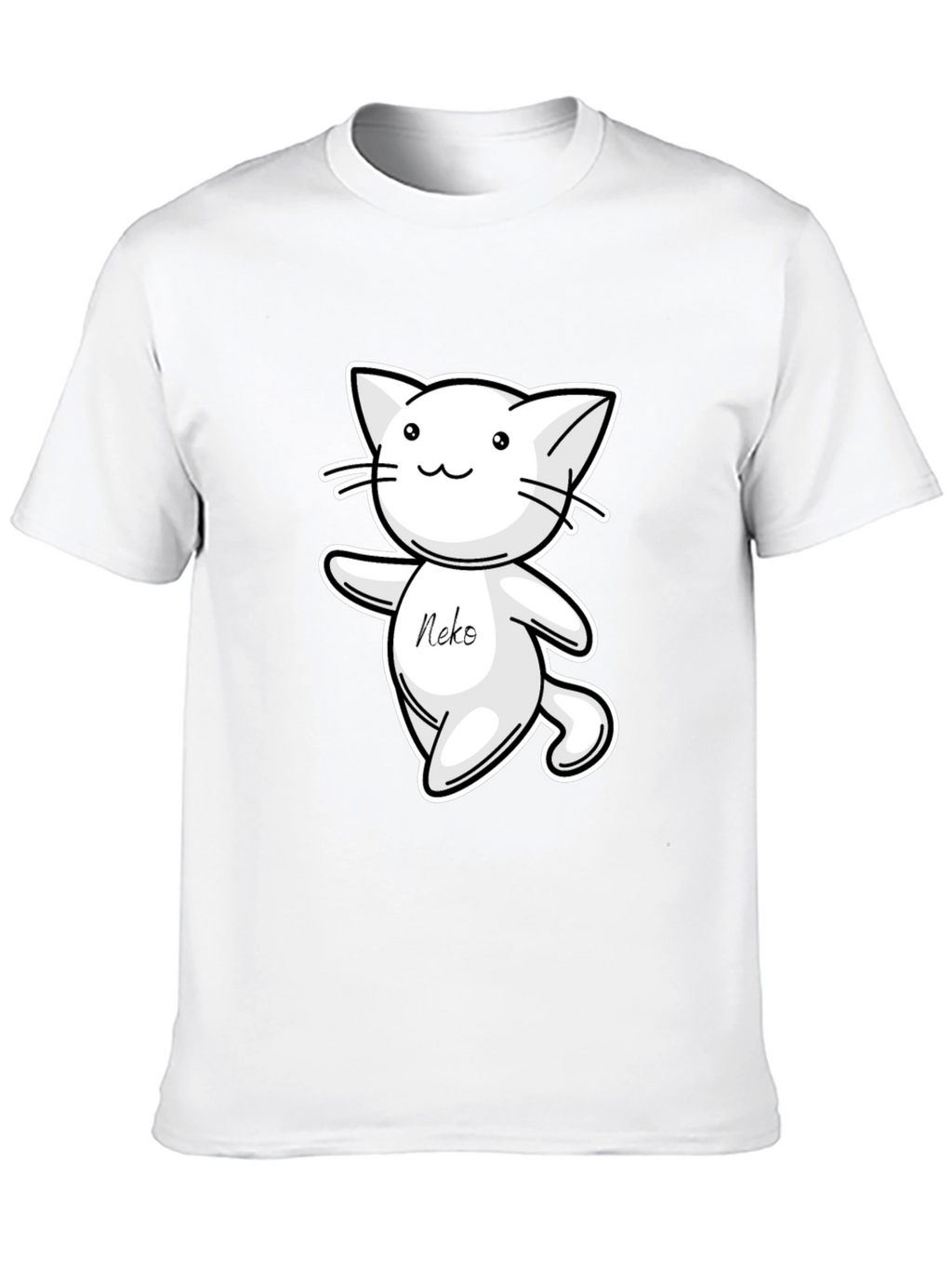 Cute Neko Cat T-Shirt - Black Cartoon Design