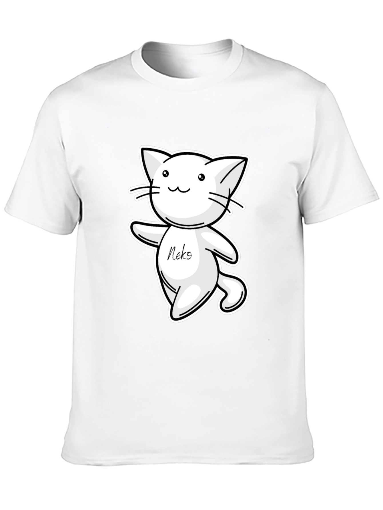 Cute Neko Cat T-Shirt - Black Cartoon Design