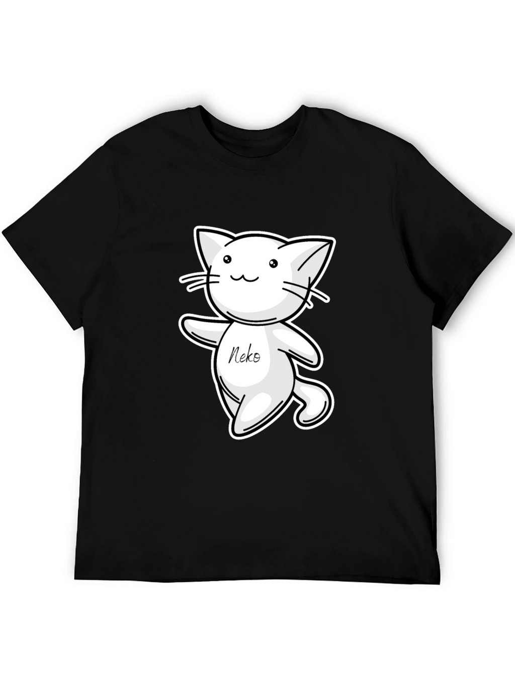 Cute Neko Cat T-Shirt - Black Cartoon Design