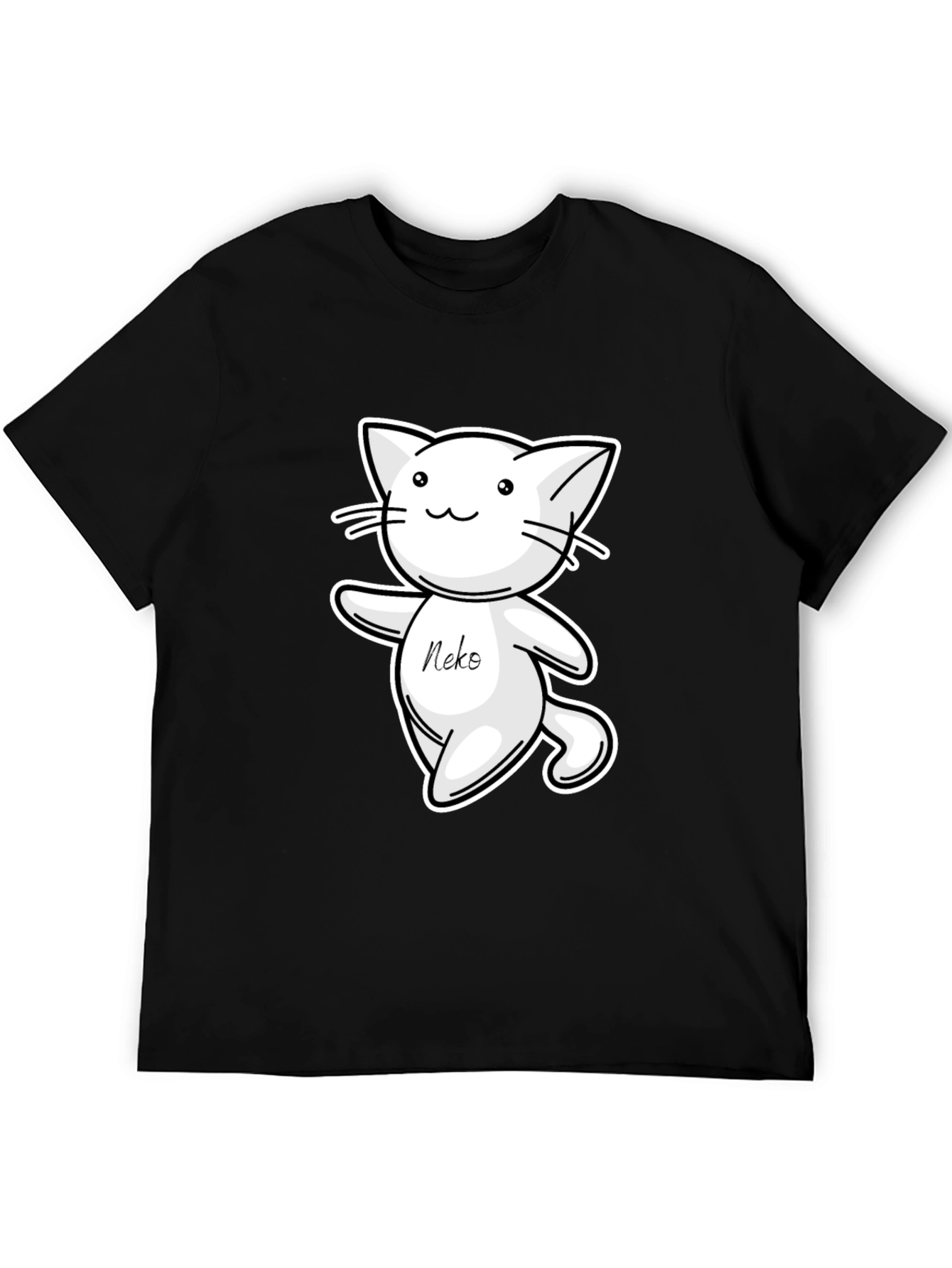 Cute Neko Cat T-Shirt - Black Cartoon Design