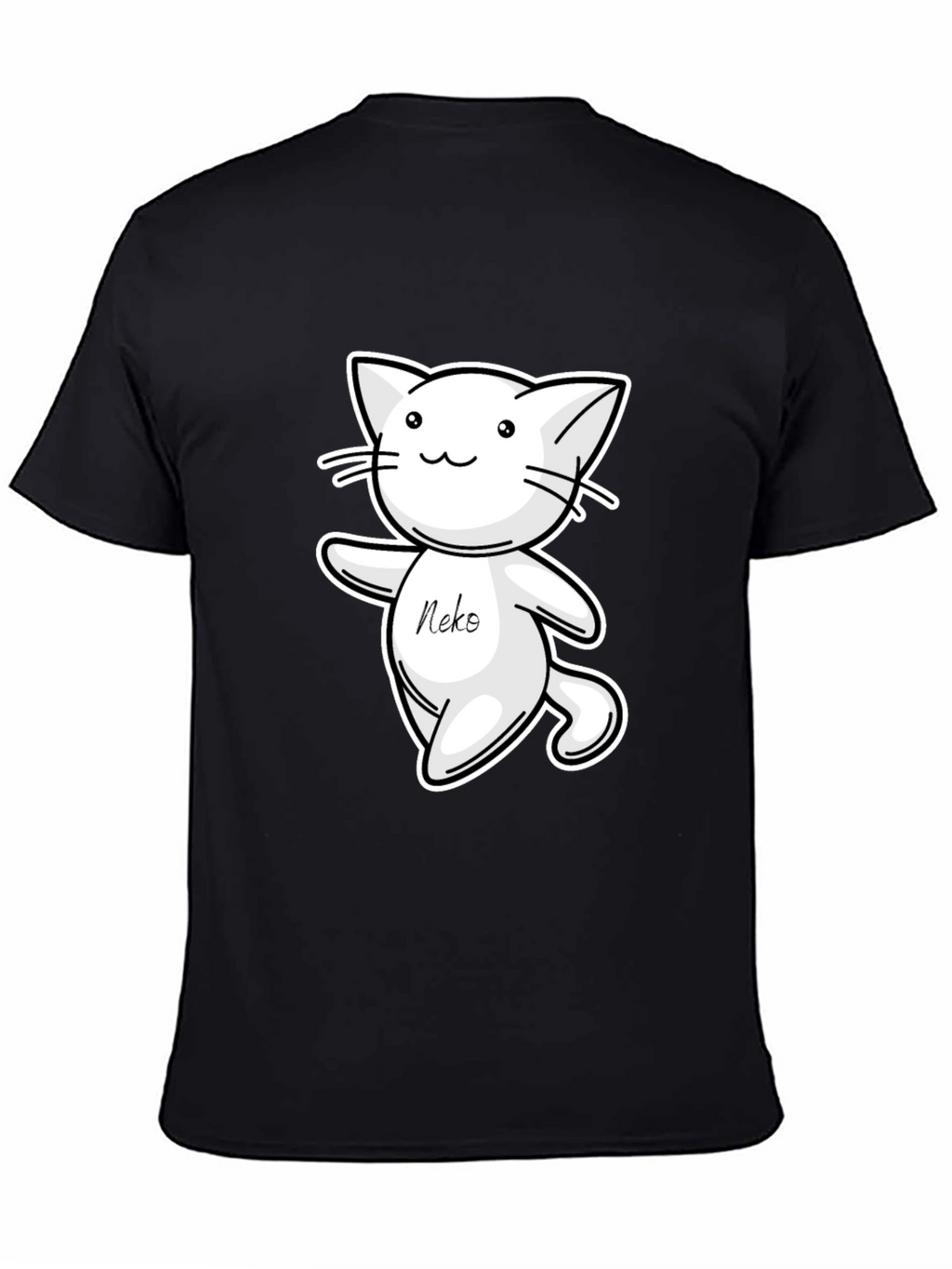 Cute Neko Cat T-Shirt - Black Cartoon Design
