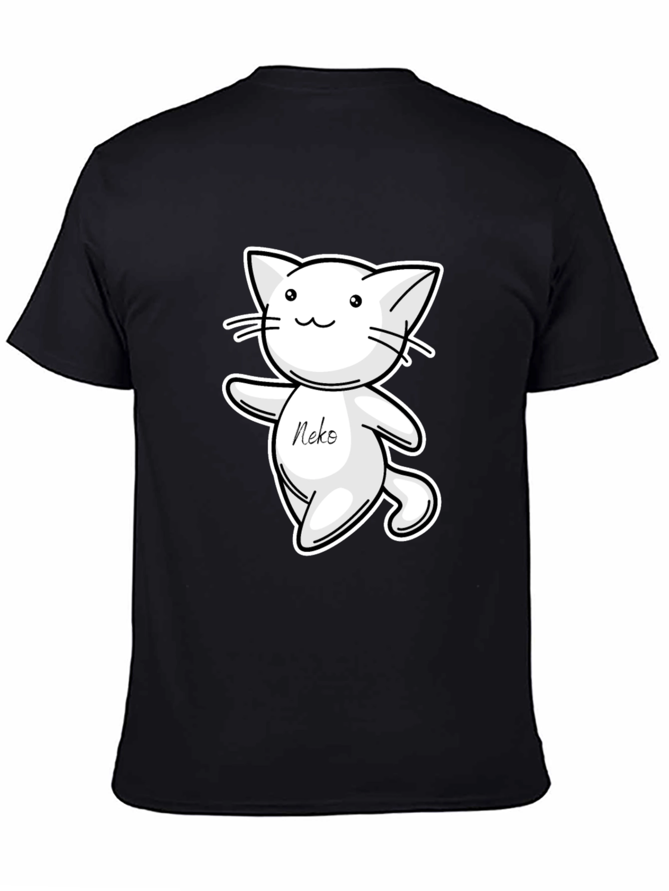 Cute Neko Cat T-Shirt - Black Cartoon Design