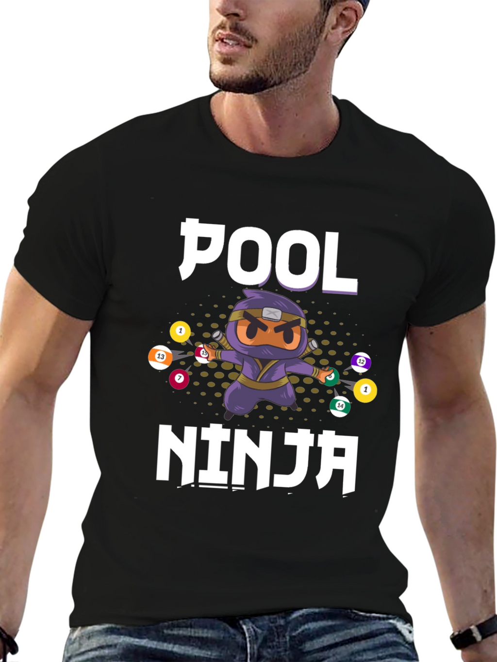 Pool Ninja T-Shirt - Billiards Cartoon Graphic Tee