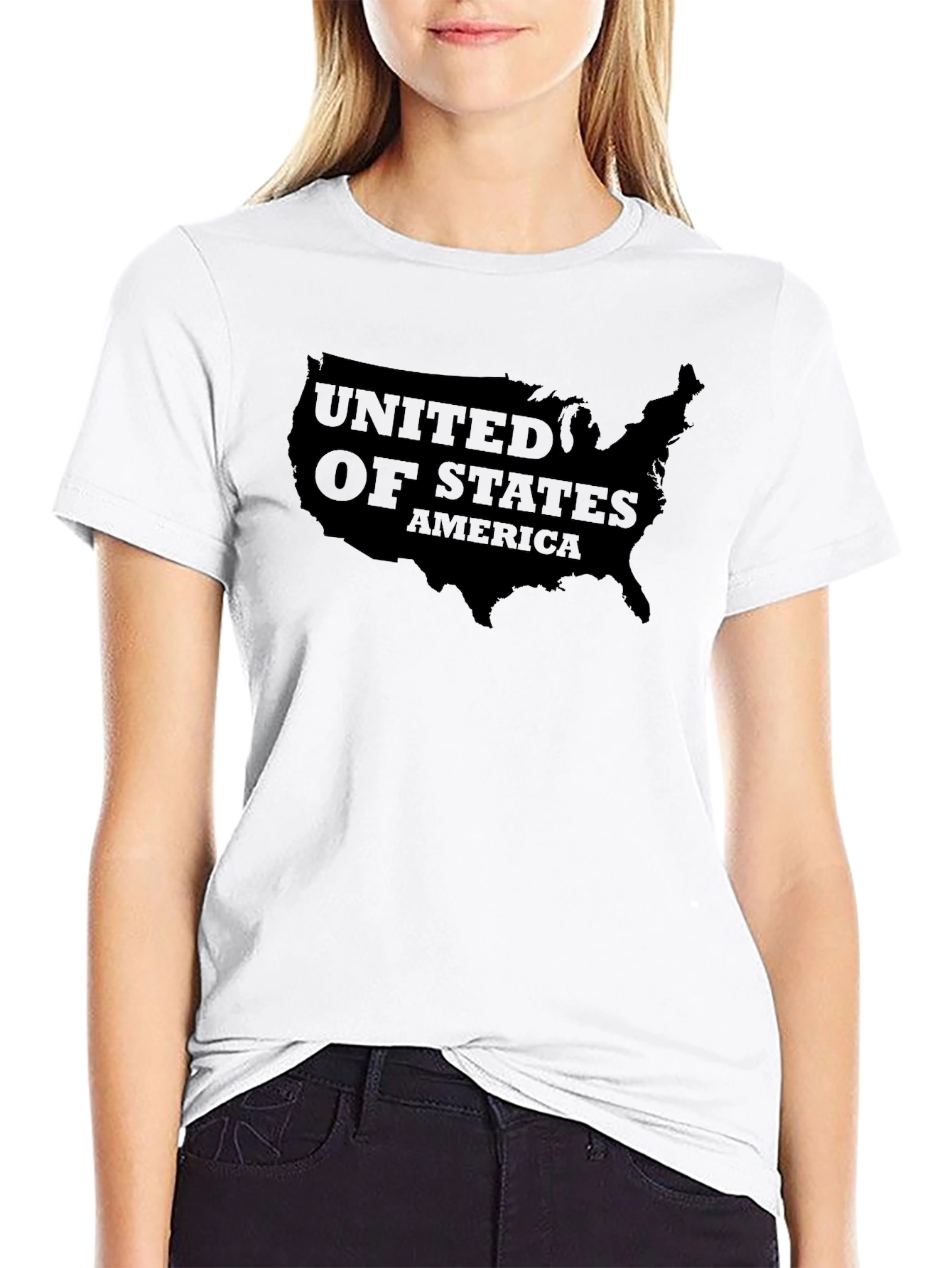 USA Map Graphic T-Shirt - Mens Black Crew Neck Tee
