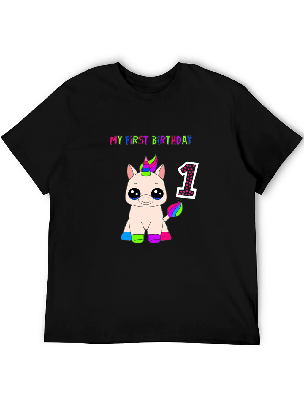 My First Birthday Unicorn Black T-Shirt