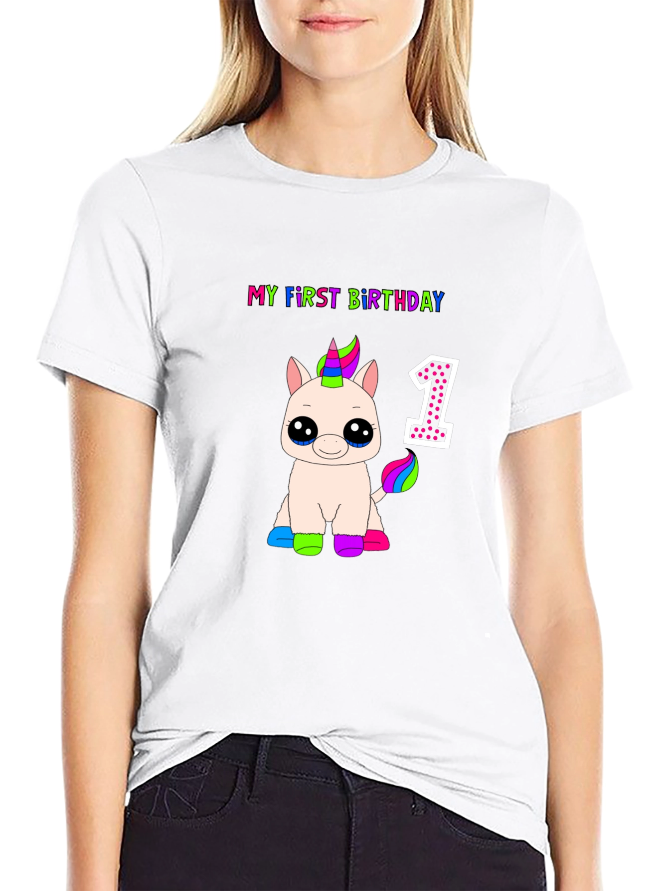 My First Birthday Unicorn Black T-Shirt