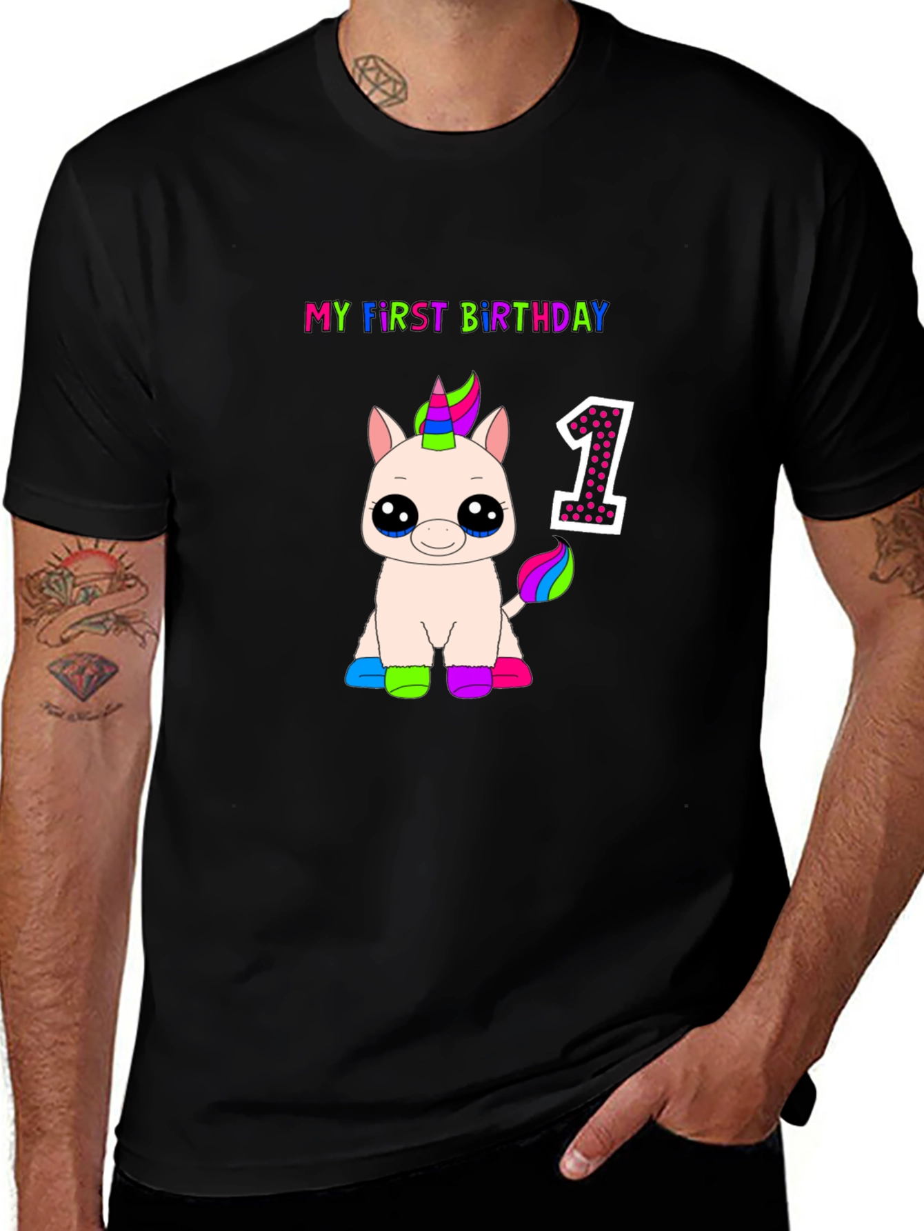 My First Birthday Unicorn Black T-Shirt