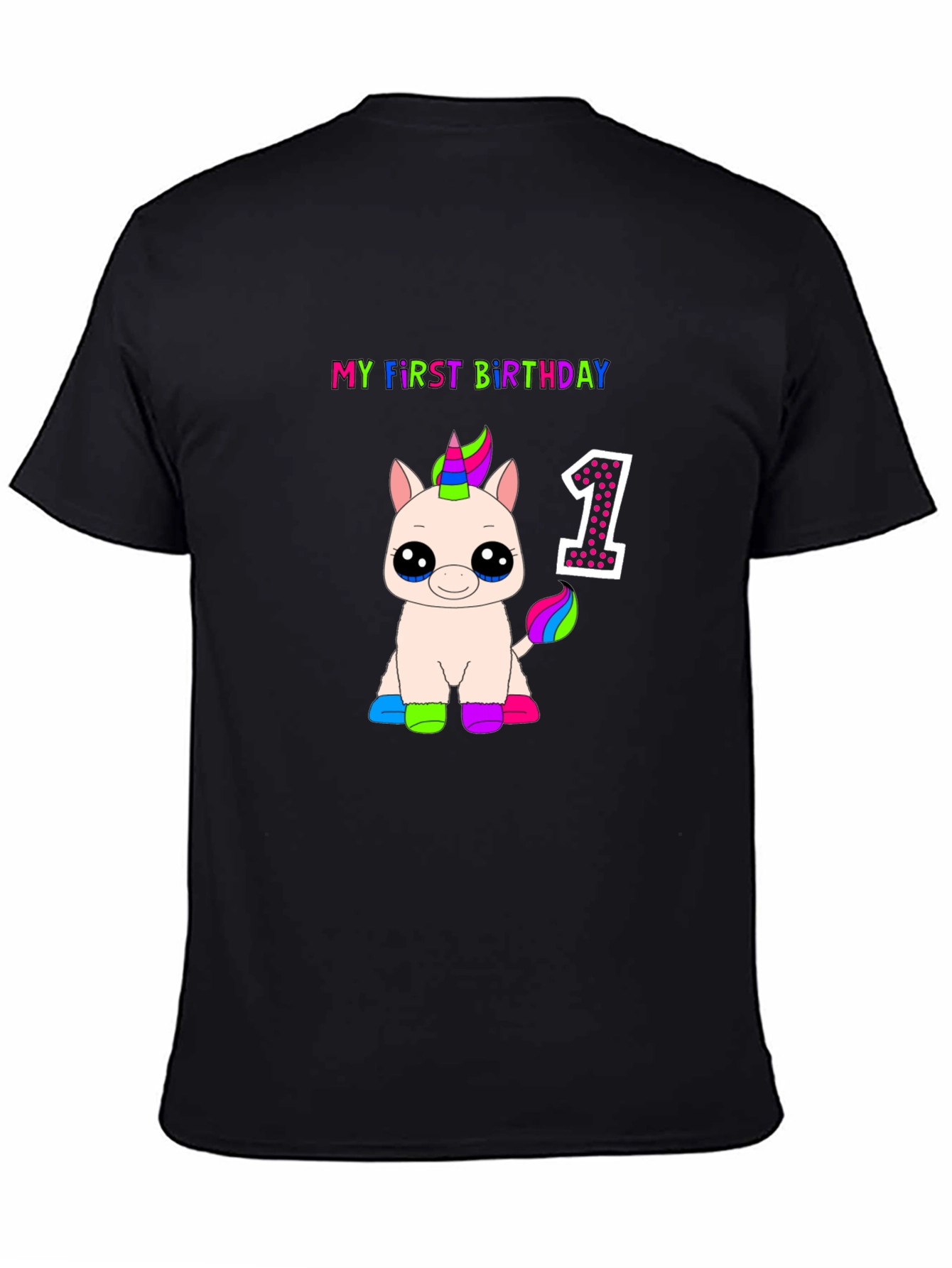 My First Birthday Unicorn Black T-Shirt