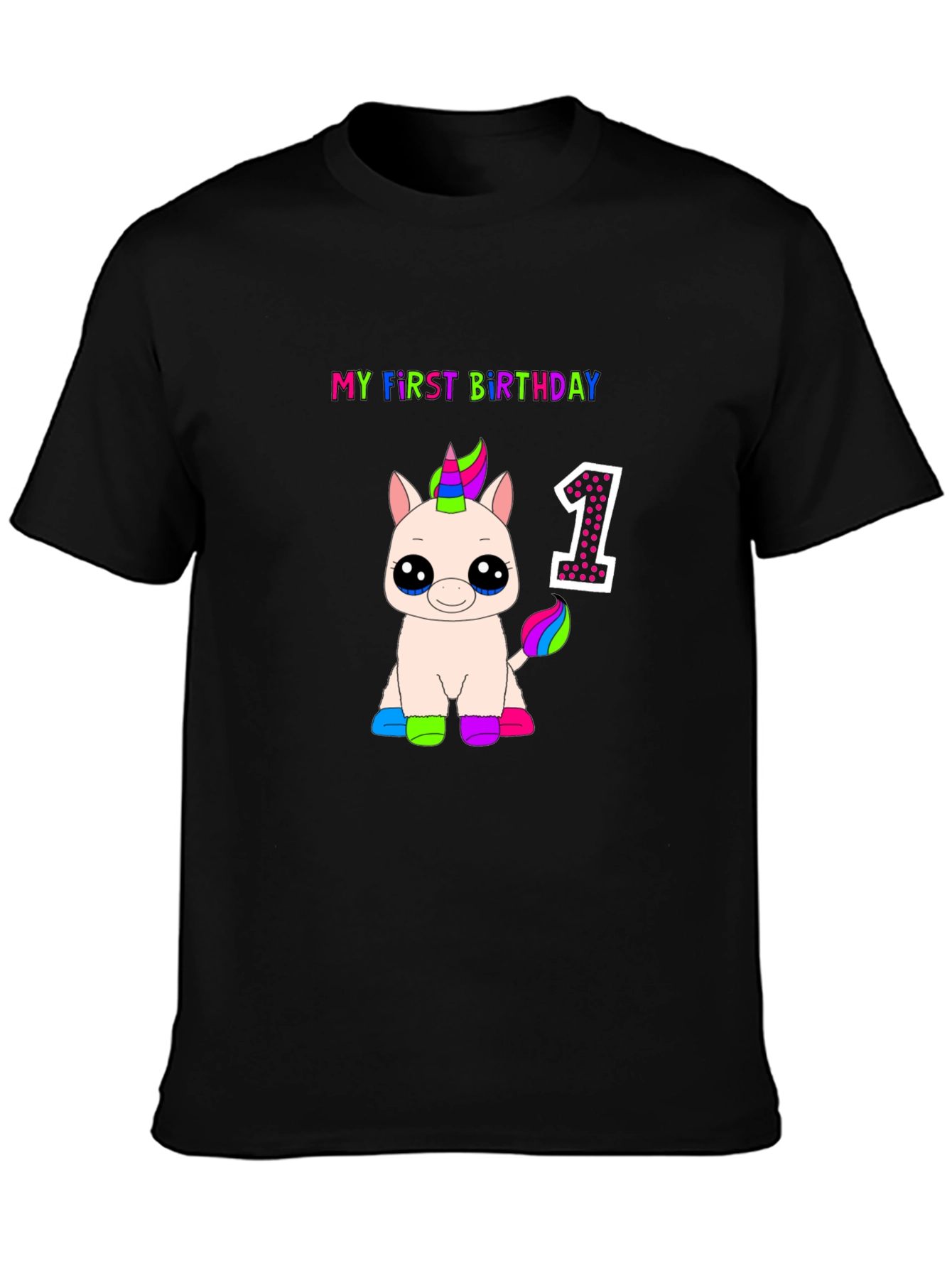 My First Birthday Unicorn Black T-Shirt