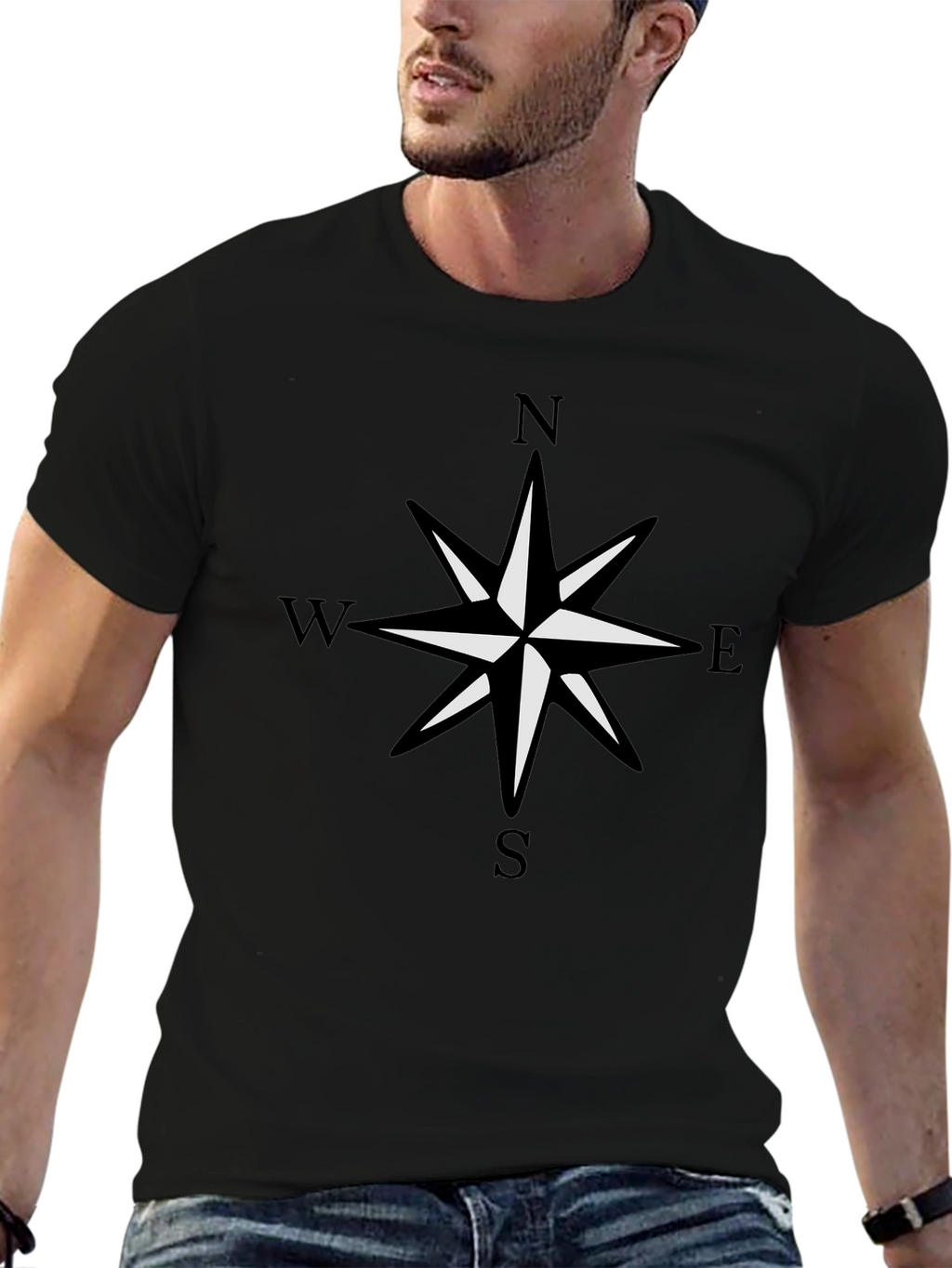 Compass Rose Graphic Black T-Shirt