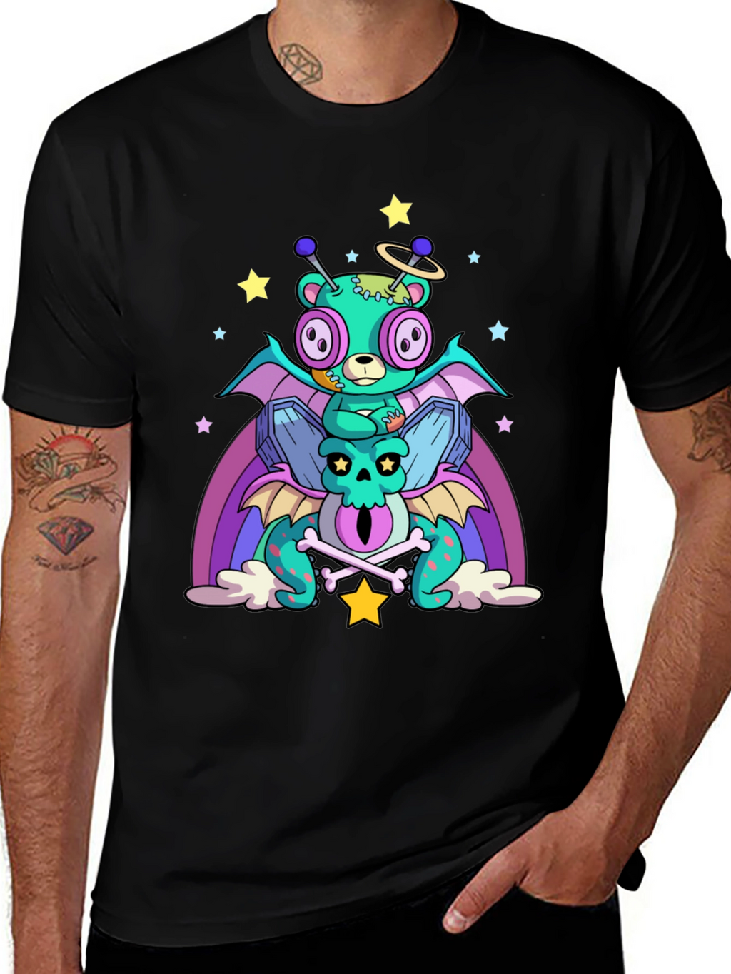 Fun Alien Bear & Dragon Graphic Tee