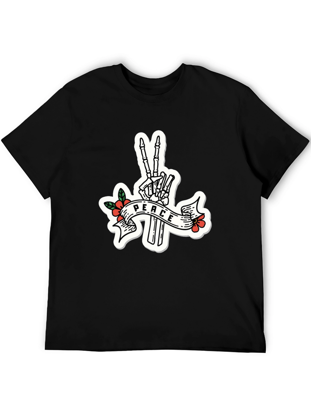 Peace Skeleton Hand Black T-Shirt