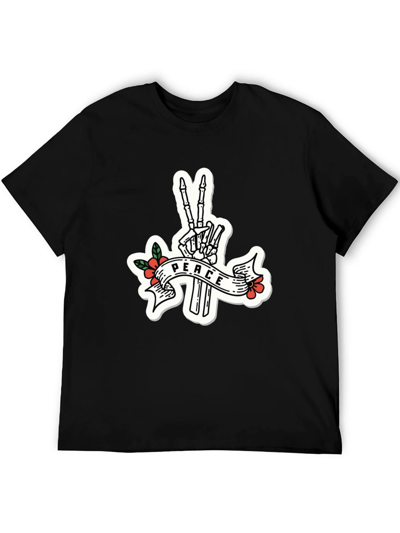 Peace Skeleton Hand Black T-Shirt
