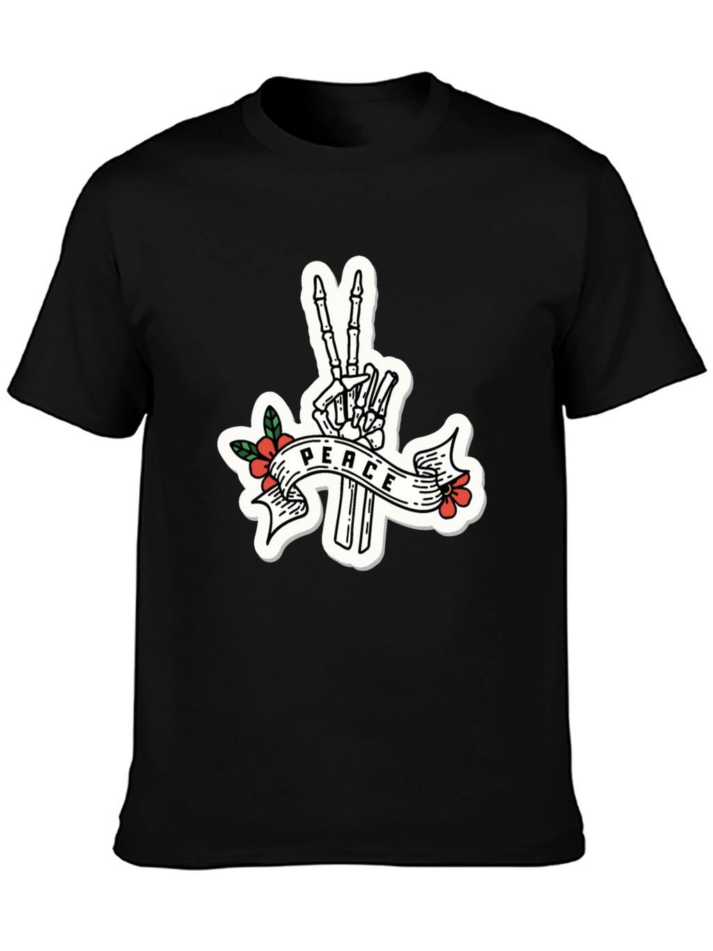 Peace Skeleton Hand Black T-Shirt