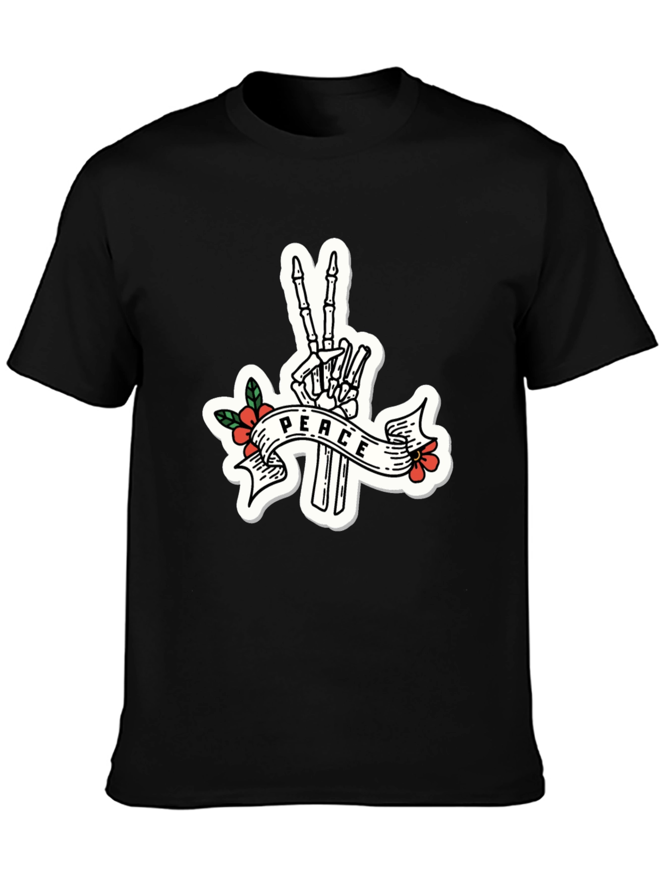 Peace Skeleton Hand Black T-Shirt