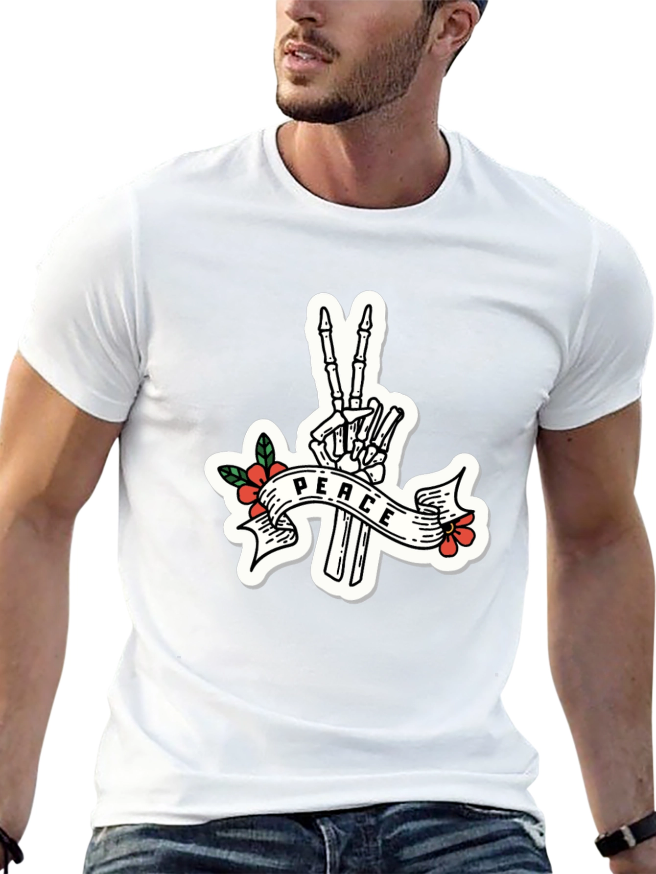 Peace Skeleton Hand Black T-Shirt