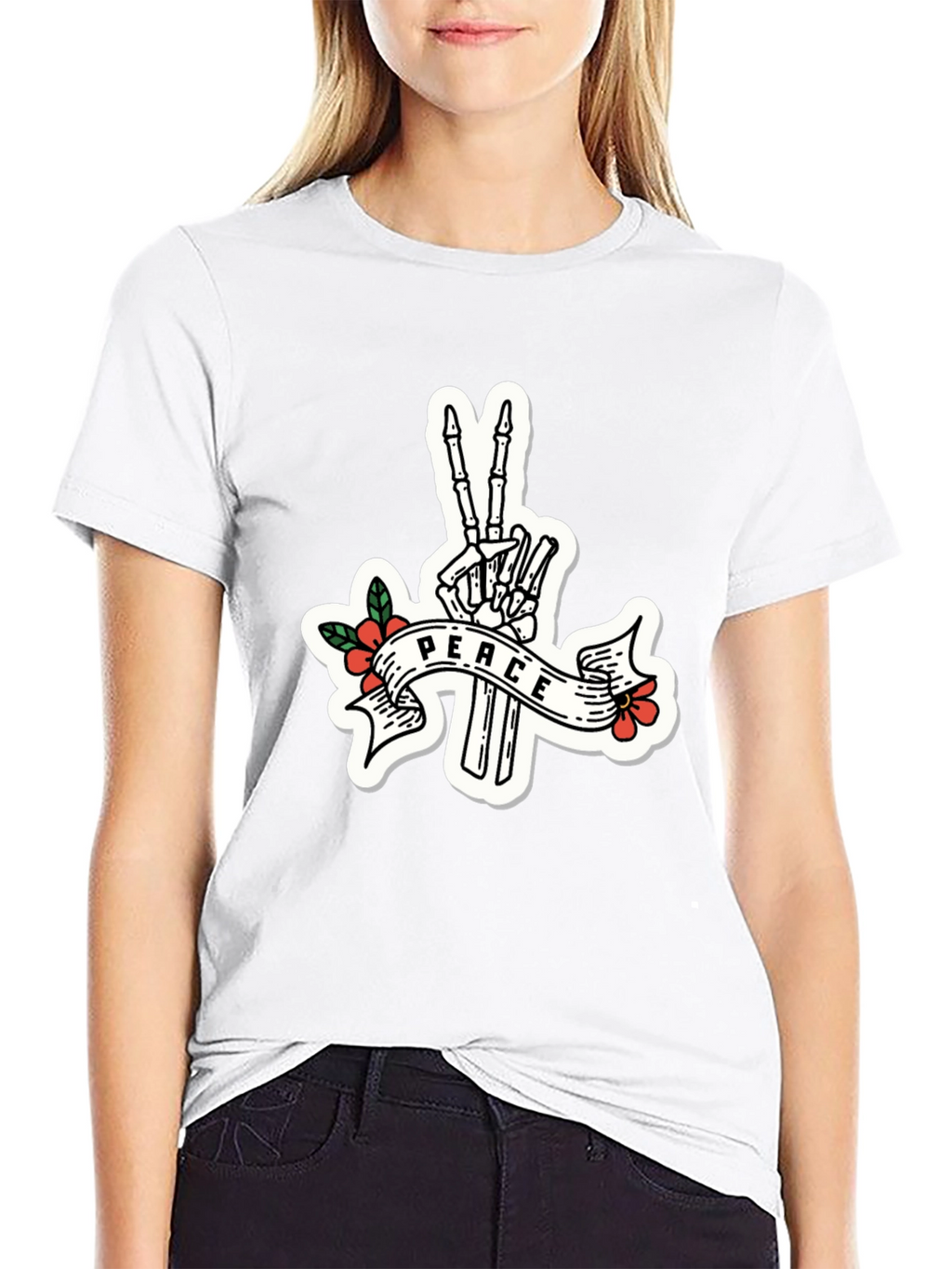 Peace Skeleton Hand Black T-Shirt