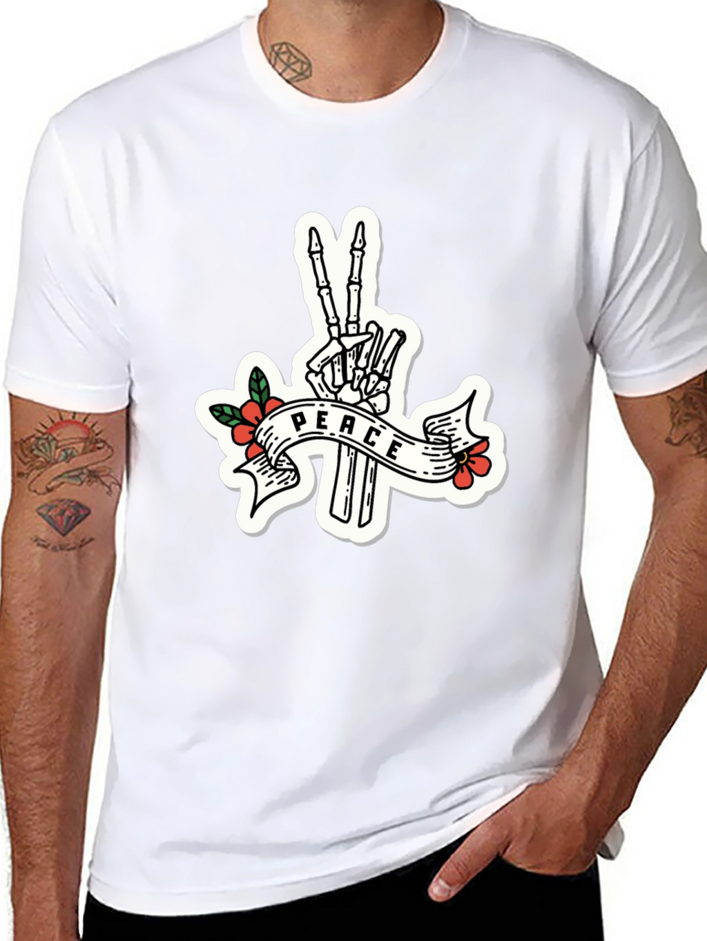 Peace Skeleton Hand Black T-Shirt