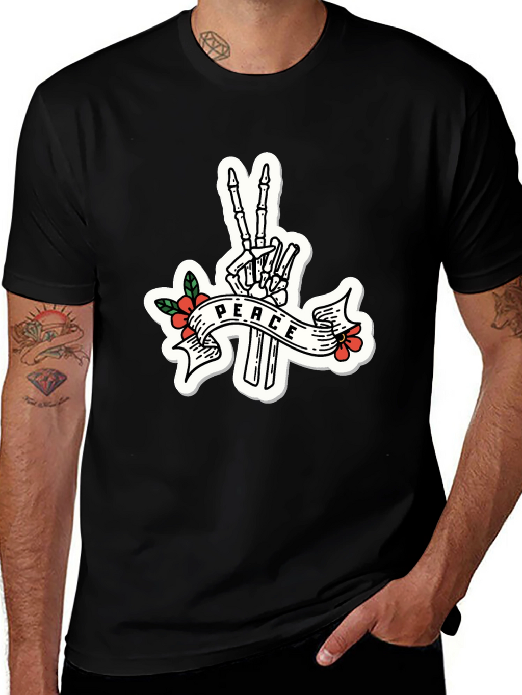 Peace Skeleton Hand Black T-Shirt