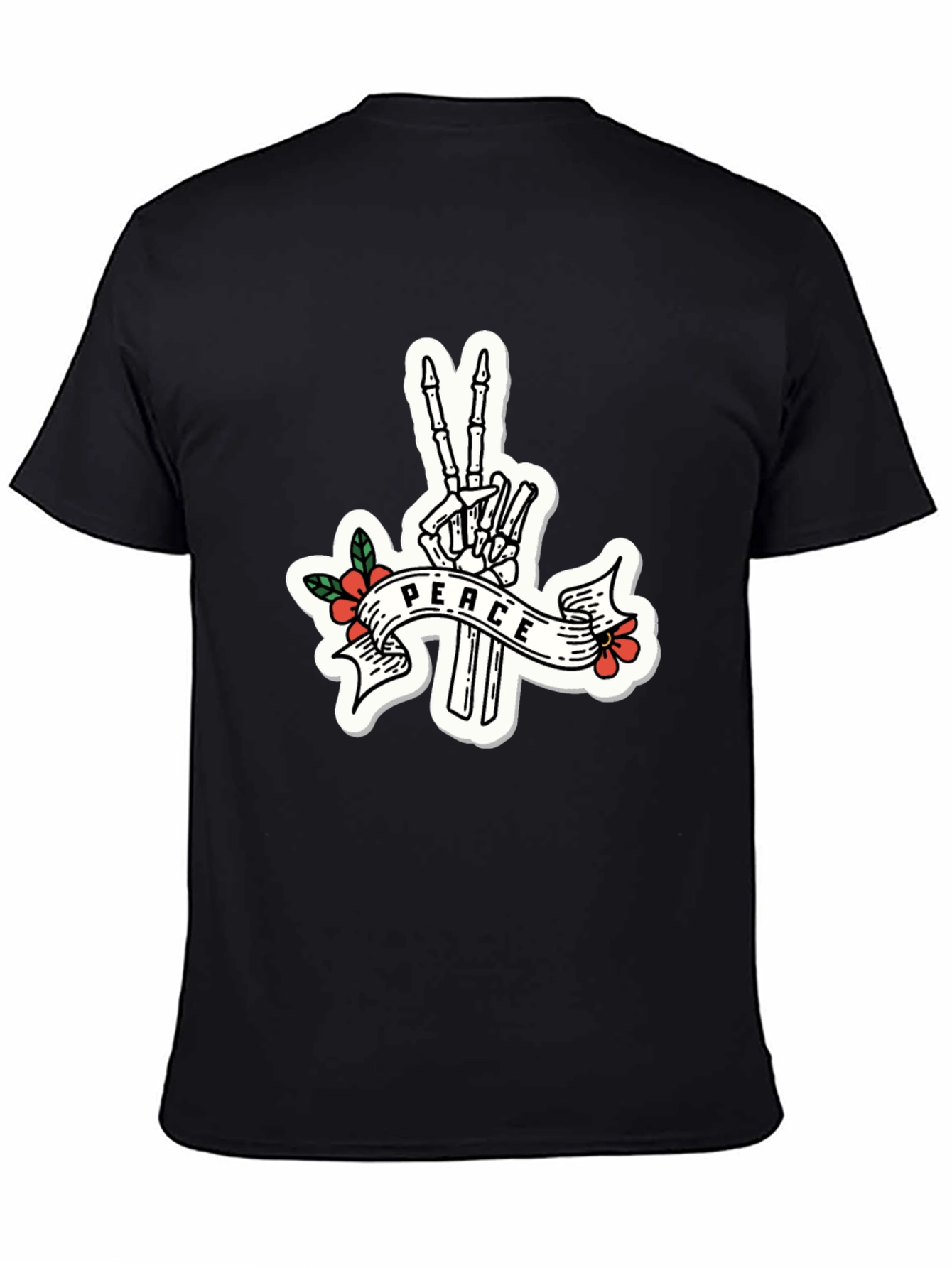 Peace Skeleton Hand Black T-Shirt