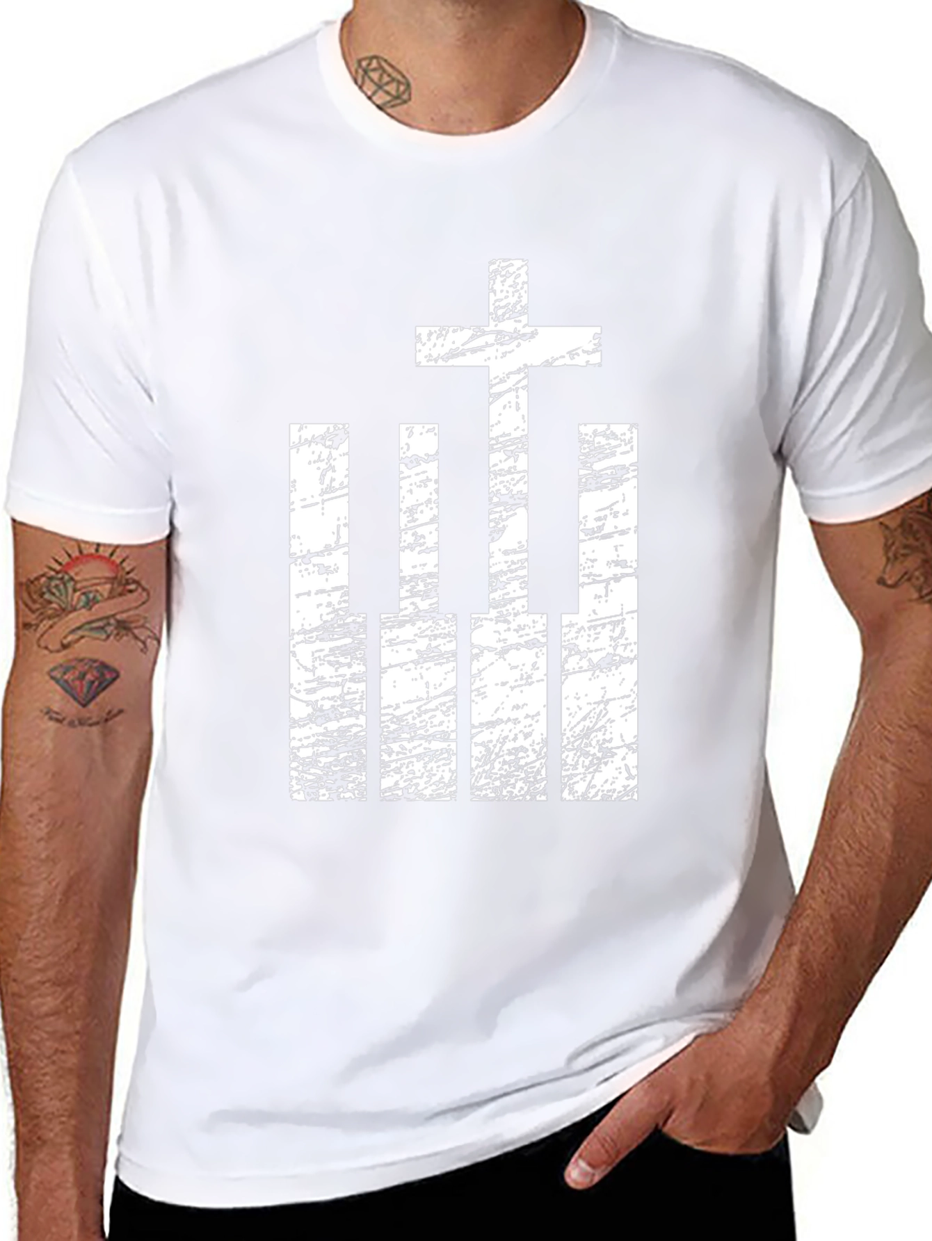 Cross and Piano Keys Graphic T-Shirt