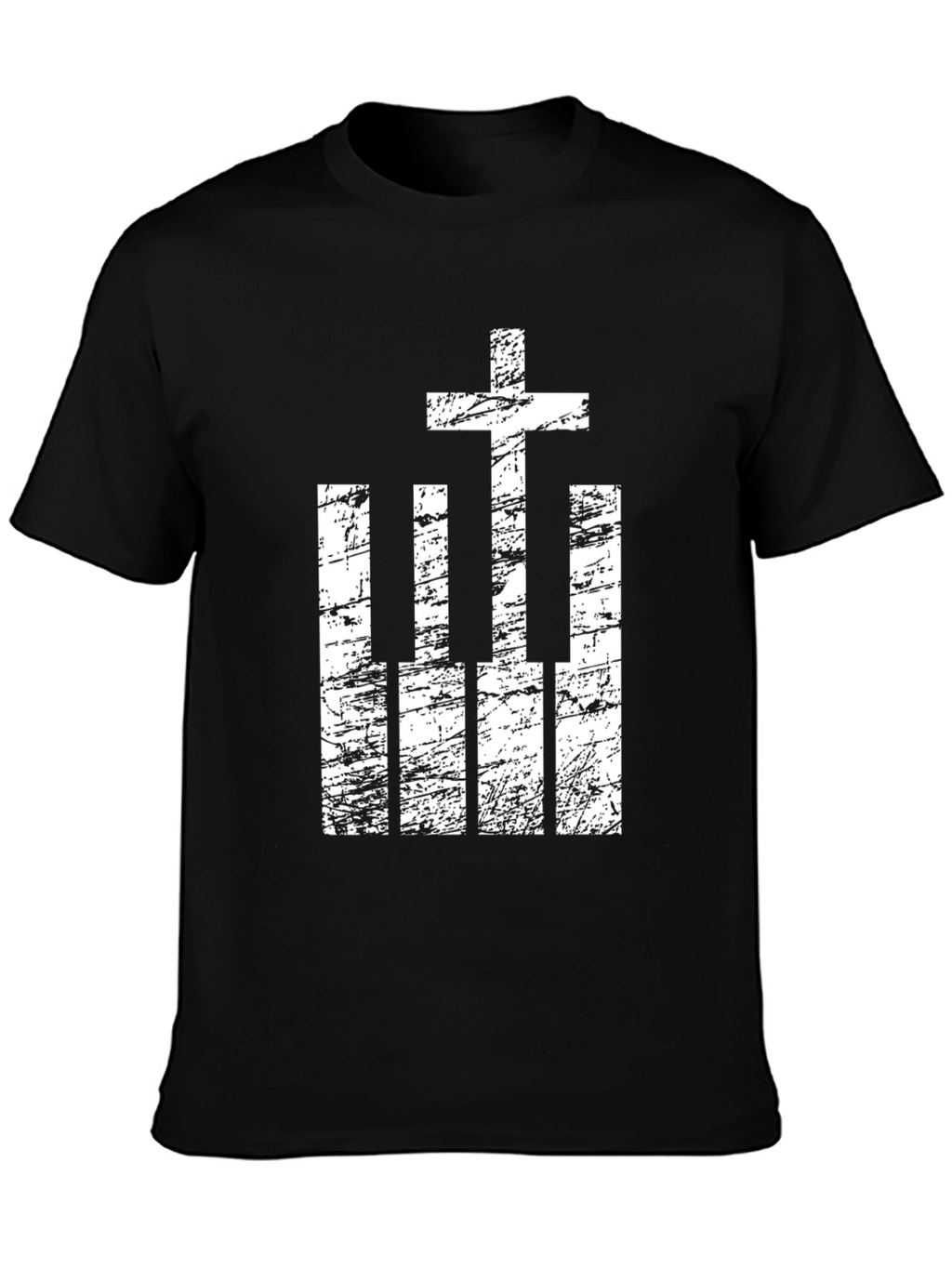 Cross and Piano Keys Graphic T-Shirt