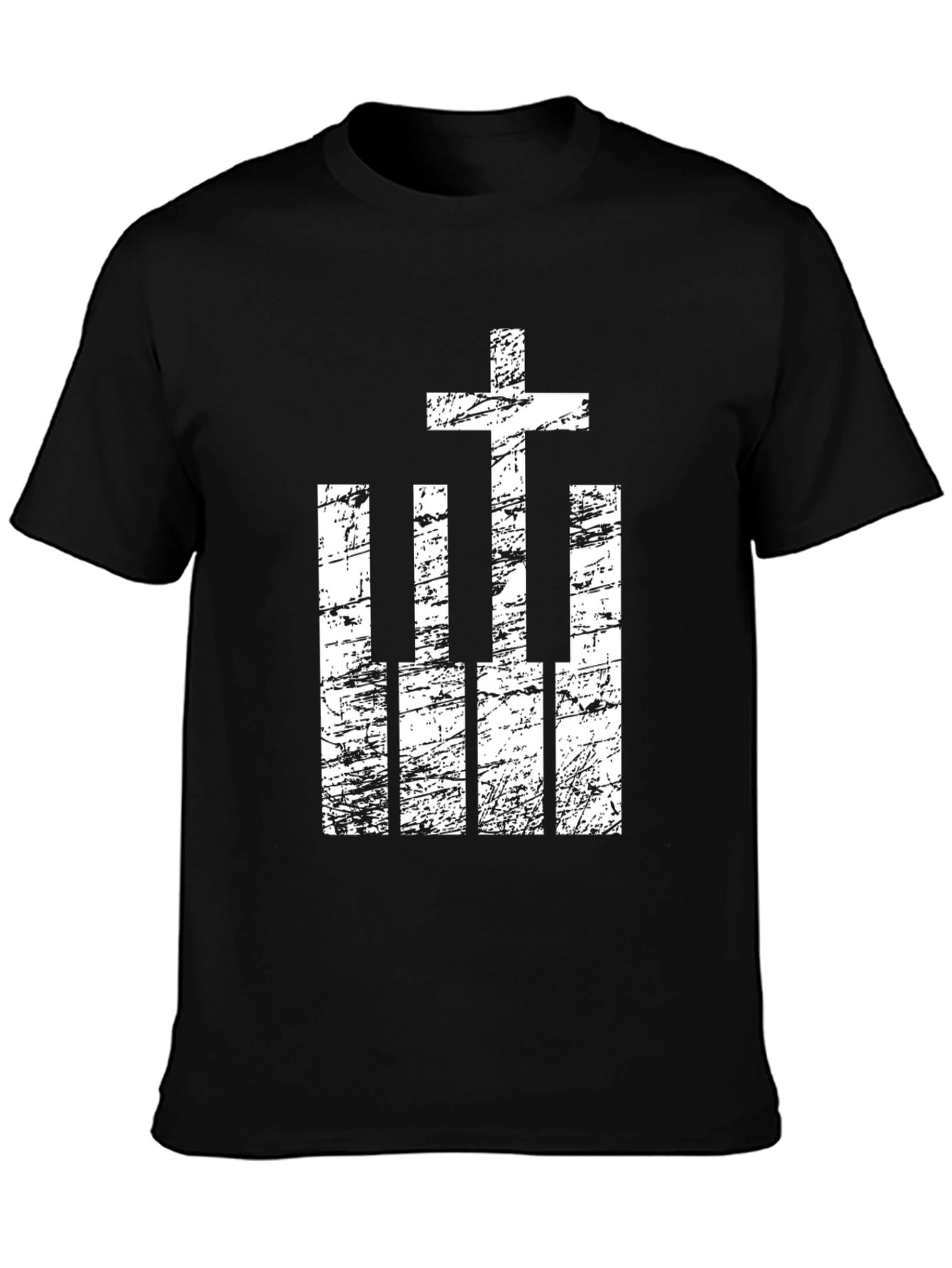 Cross and Piano Keys Graphic T-Shirt