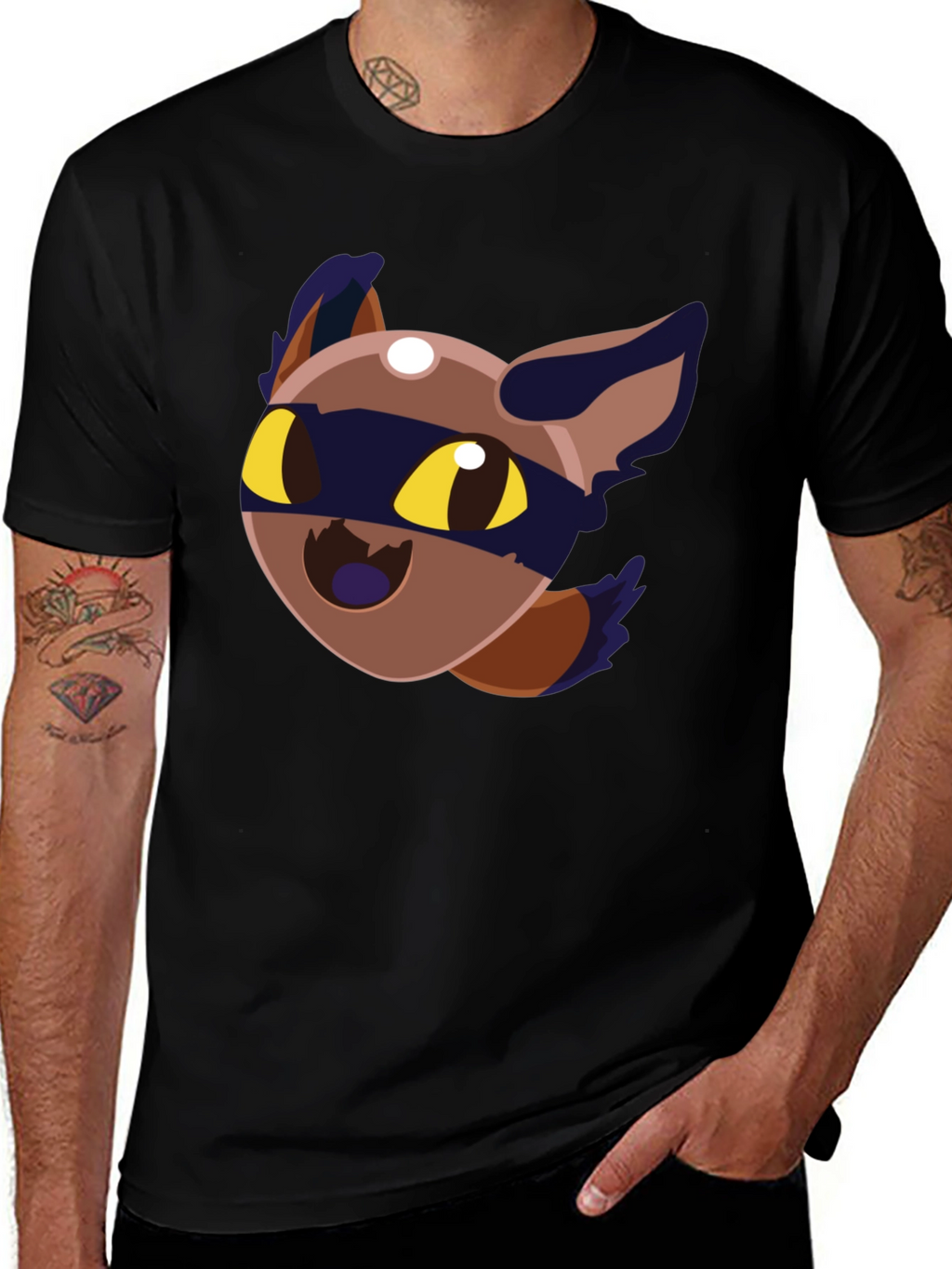Cartoon Raccoon Graphic Black T-Shirt