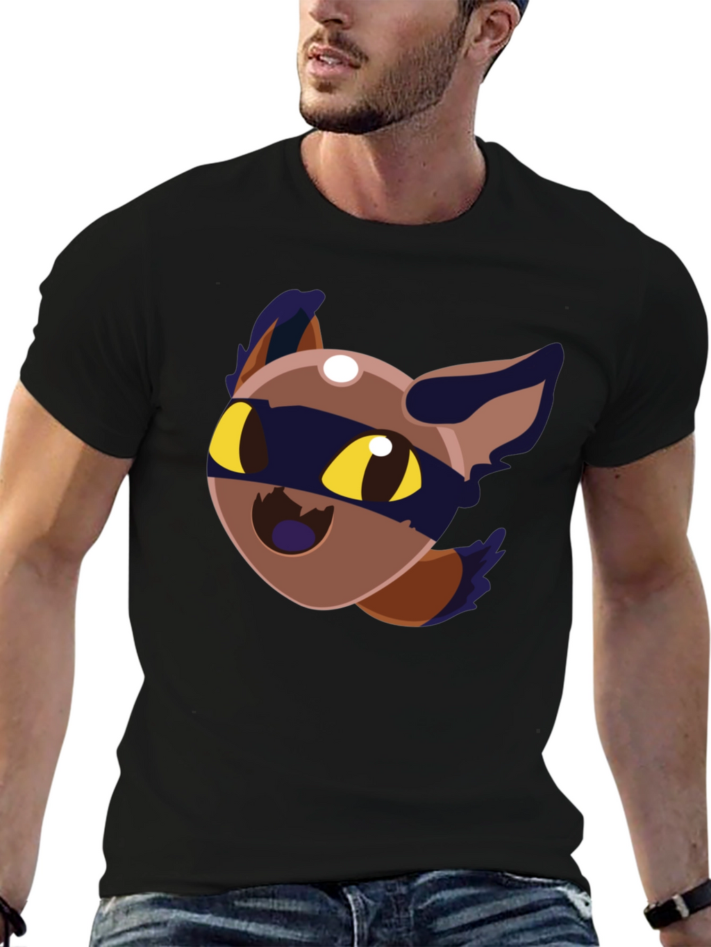 Cartoon Raccoon Graphic Black T-Shirt
