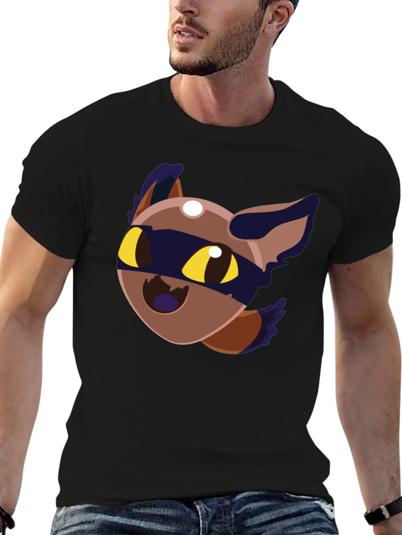 Cartoon Raccoon Graphic Black T-Shirt