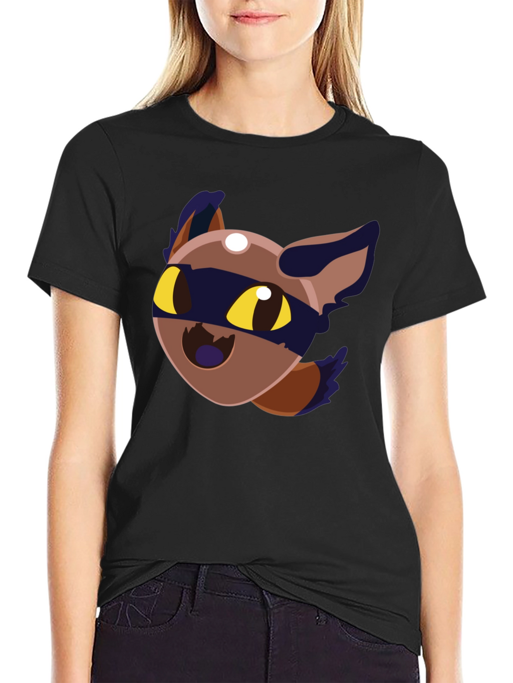 Cartoon Raccoon Graphic Black T-Shirt