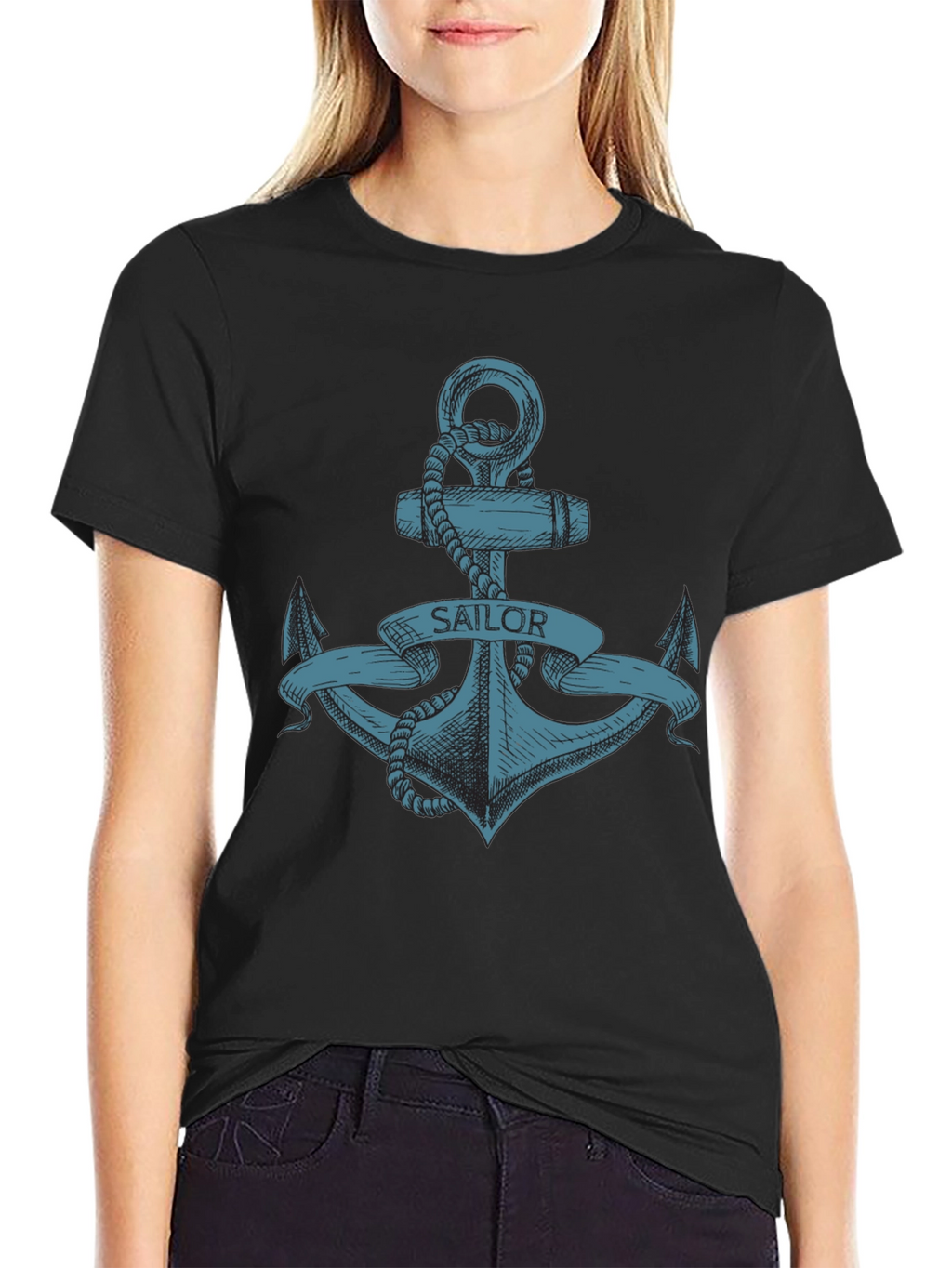 Sailor Anchor Graphic T-Shirt - Black
