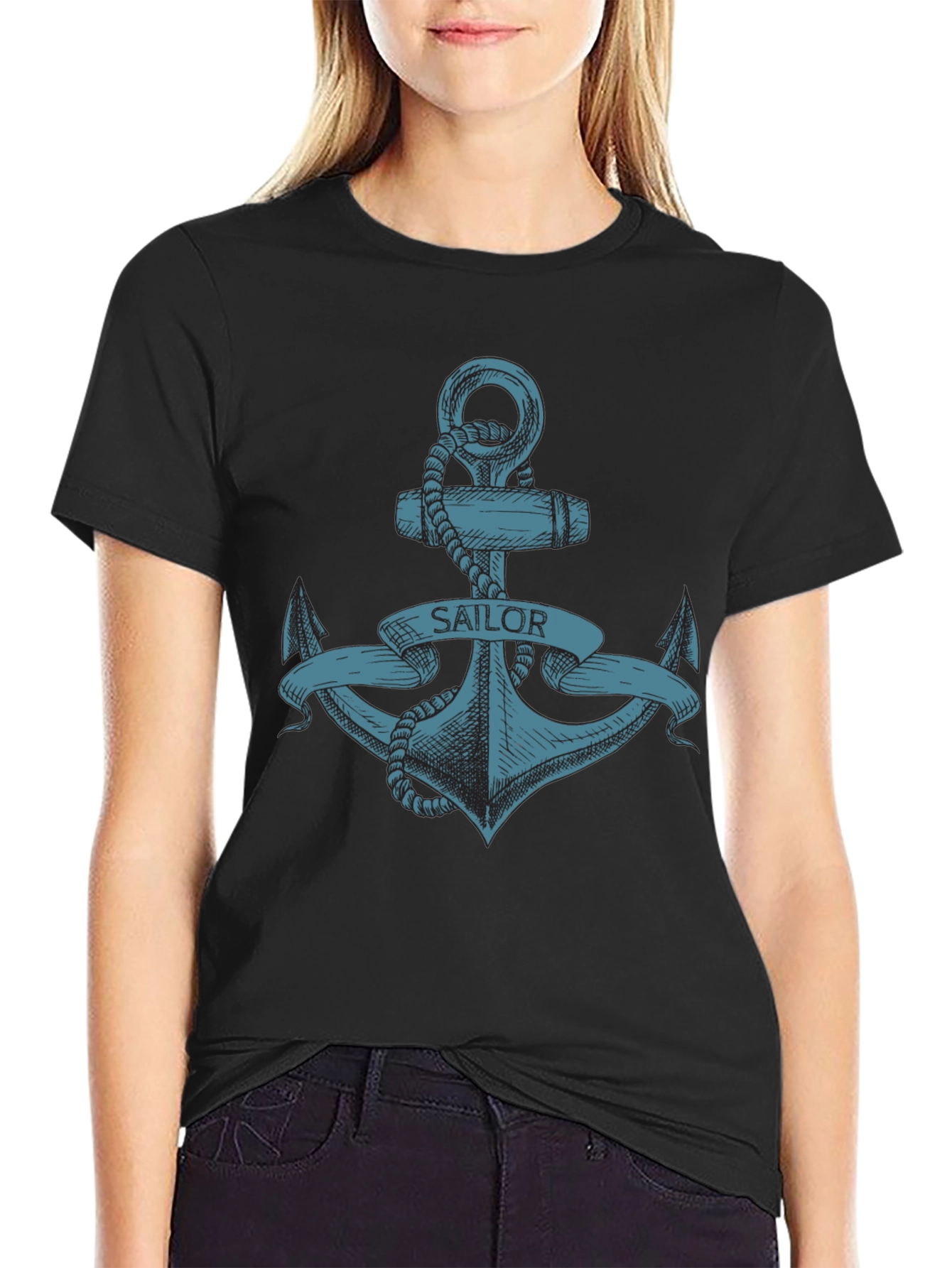 Sailor Anchor Graphic T-Shirt - Black