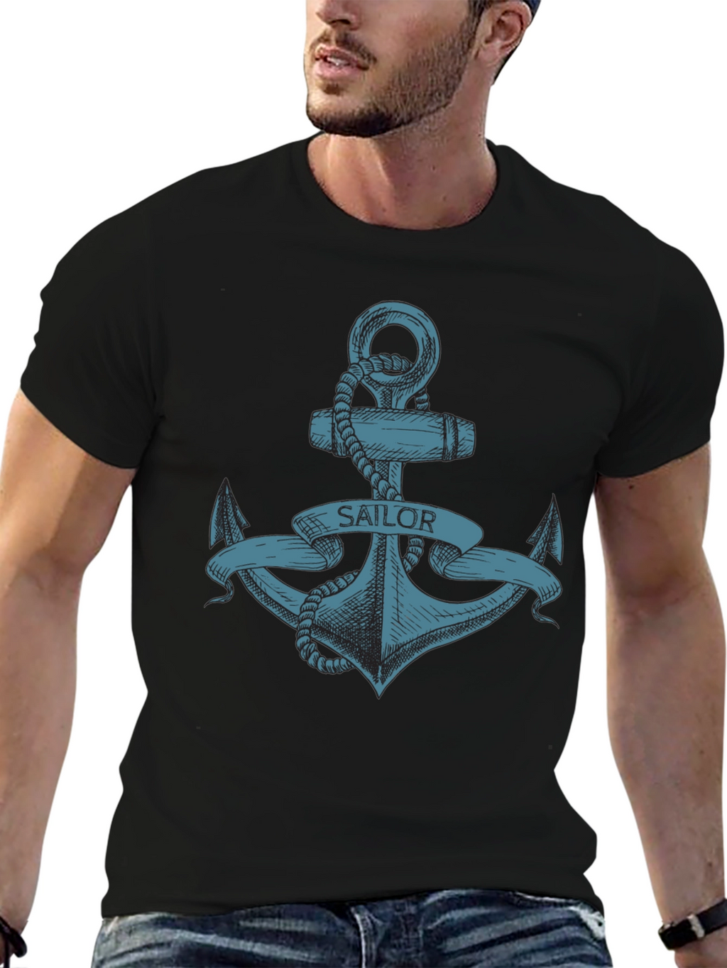 Sailor Anchor Graphic T-Shirt - Black