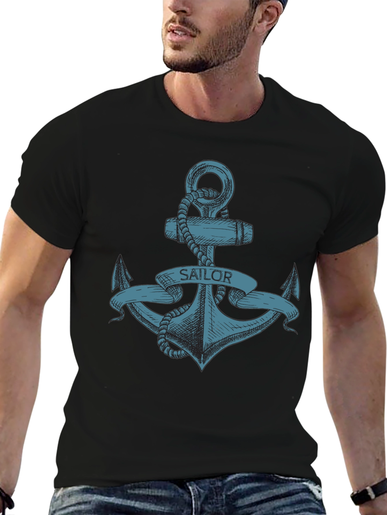 Sailor Anchor Graphic T-Shirt - Black