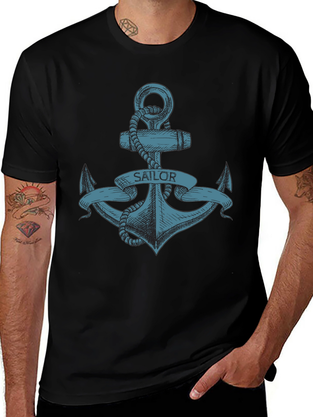 Sailor Anchor Graphic T-Shirt - Black