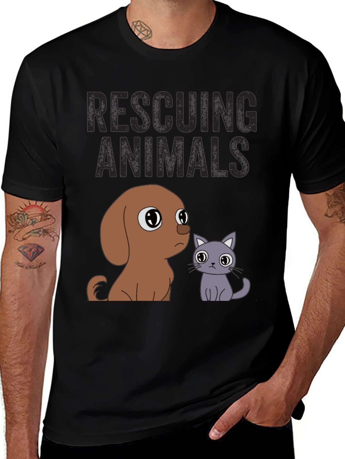 Rescuing Animals T-Shirt: Cute Dog & Cat Design