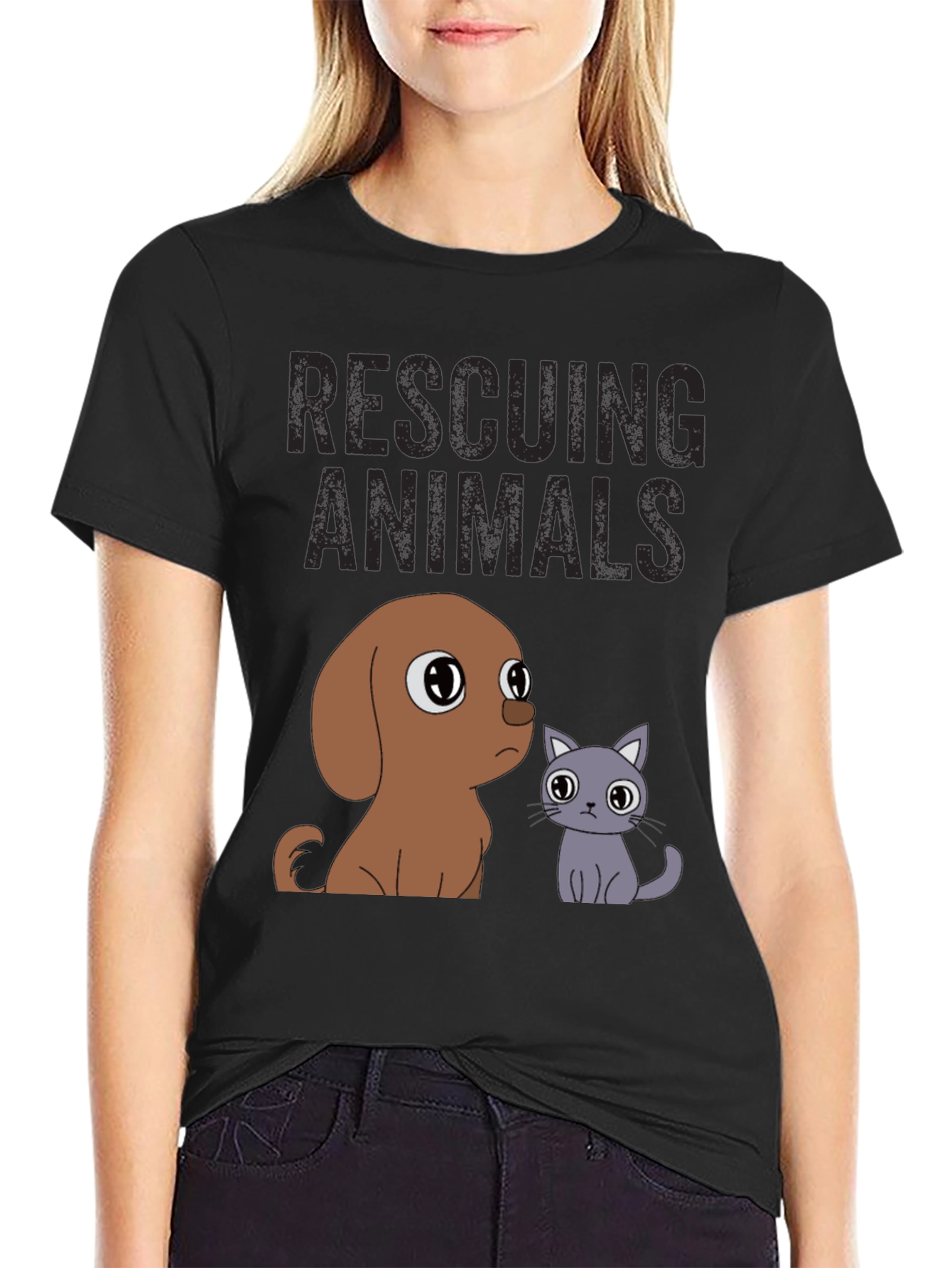 Rescuing Animals T-Shirt: Cute Dog & Cat Design