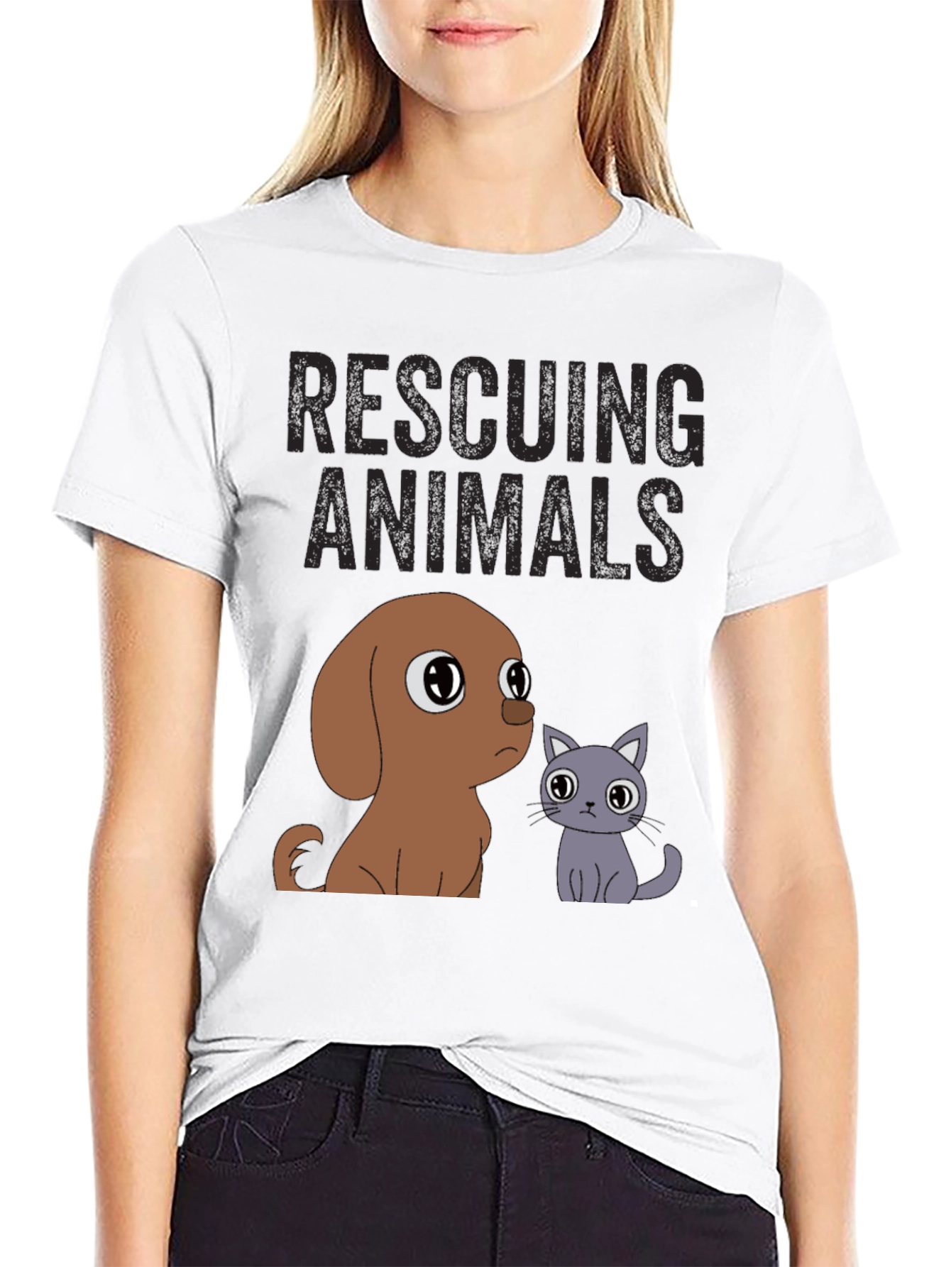 Rescuing Animals T-Shirt: Cute Dog & Cat Design