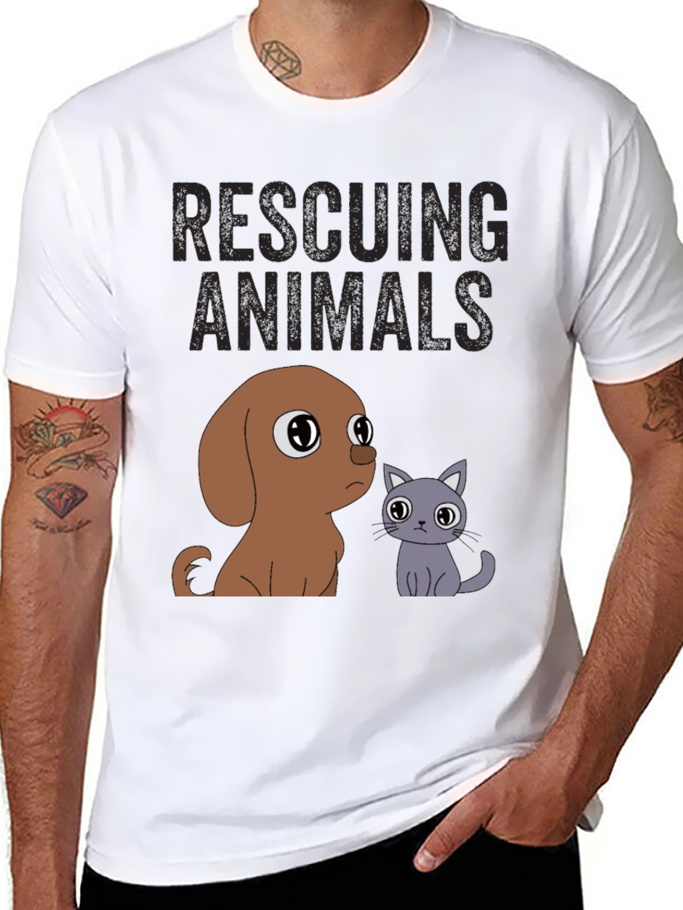 Rescuing Animals T-Shirt: Cute Dog & Cat Design