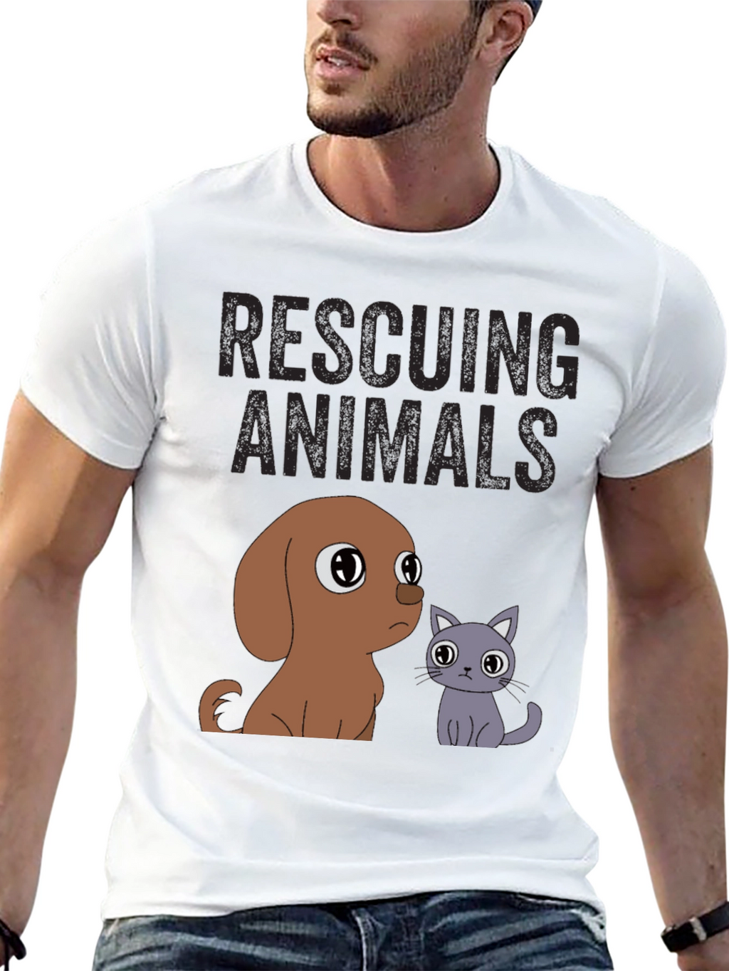 Rescuing Animals T-Shirt: Cute Dog & Cat Design