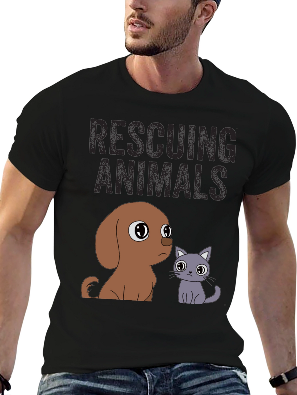 Rescuing Animals T-Shirt: Cute Dog & Cat Design