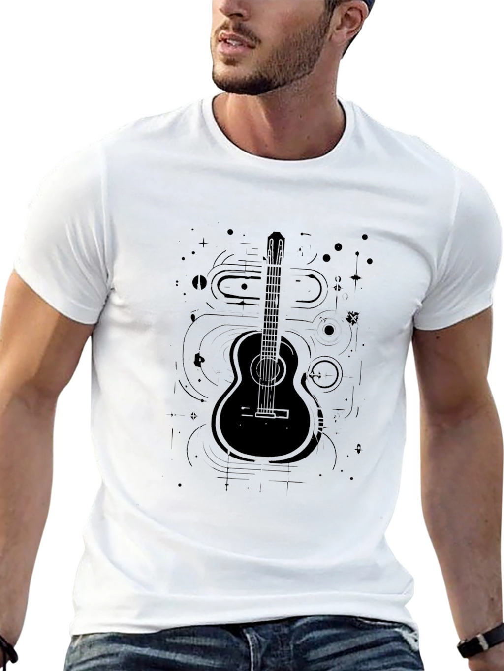 Guitar Graphic Tee - Black Musical Design