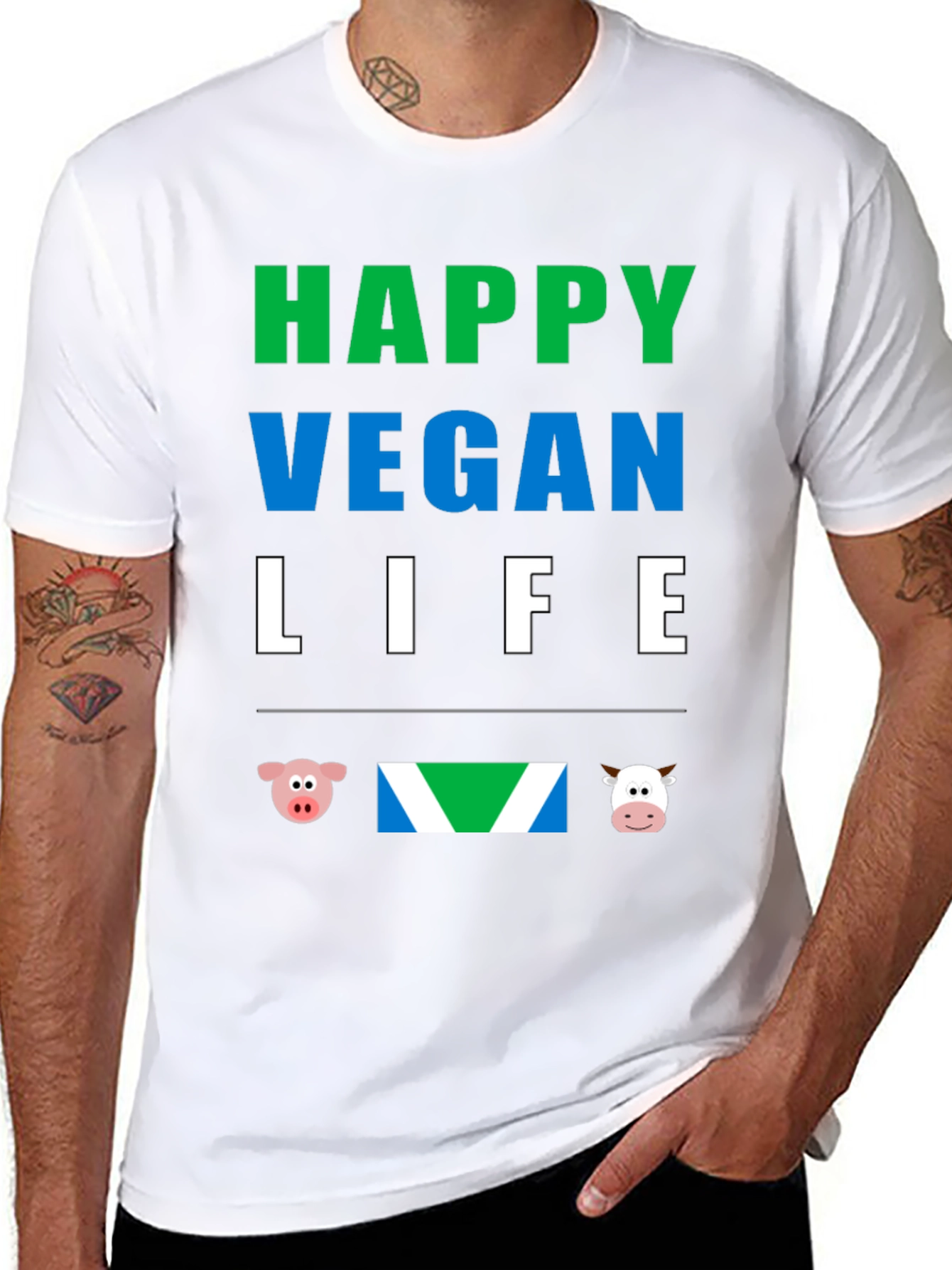 Happy Vegan Life T-Shirt - Animal Lover Tee