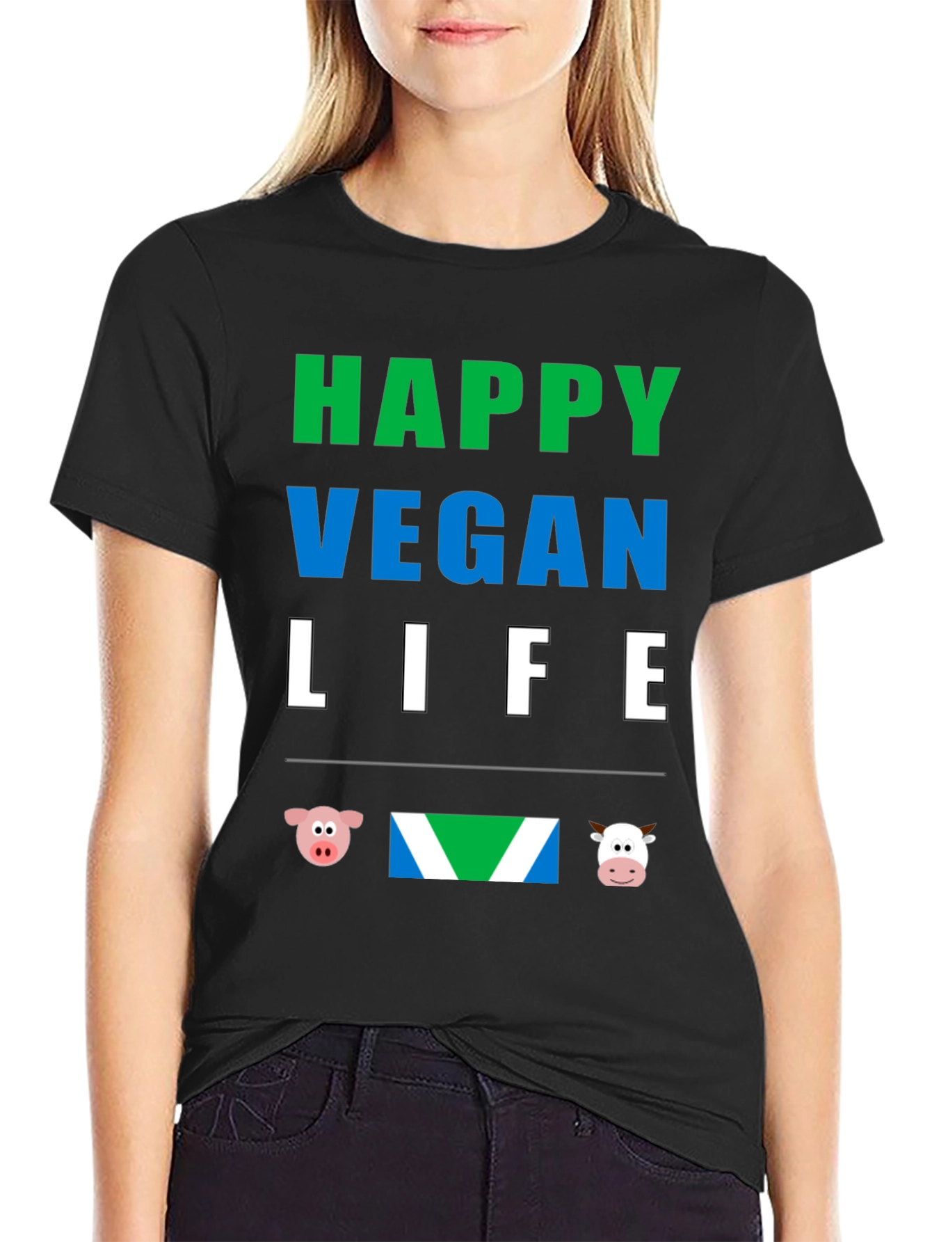 Happy Vegan Life T-Shirt - Animal Lover Tee