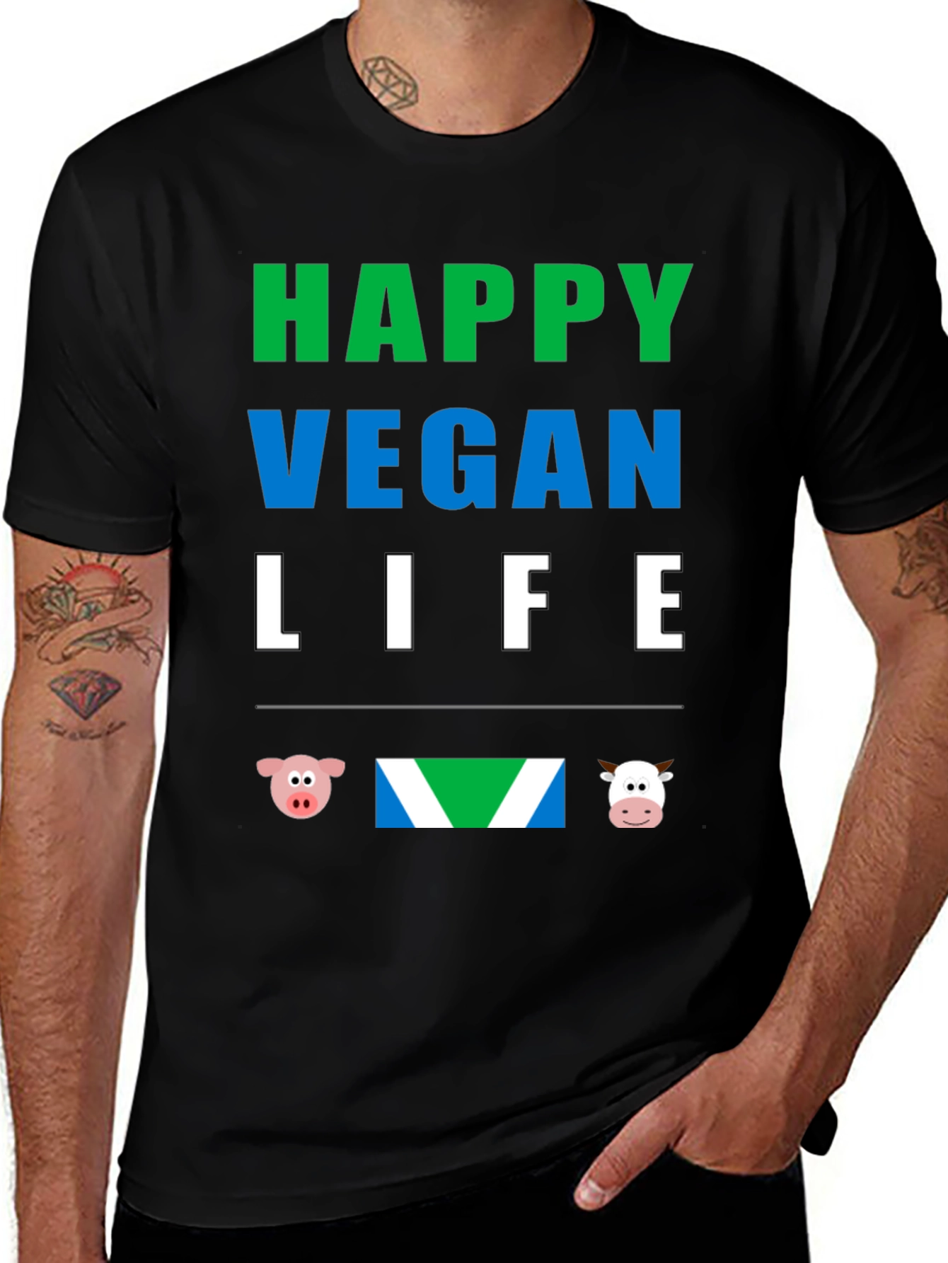 Happy Vegan Life T-Shirt - Animal Lover Tee