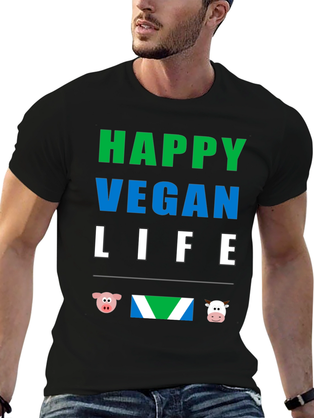 Happy Vegan Life T-Shirt - Animal Lover Tee