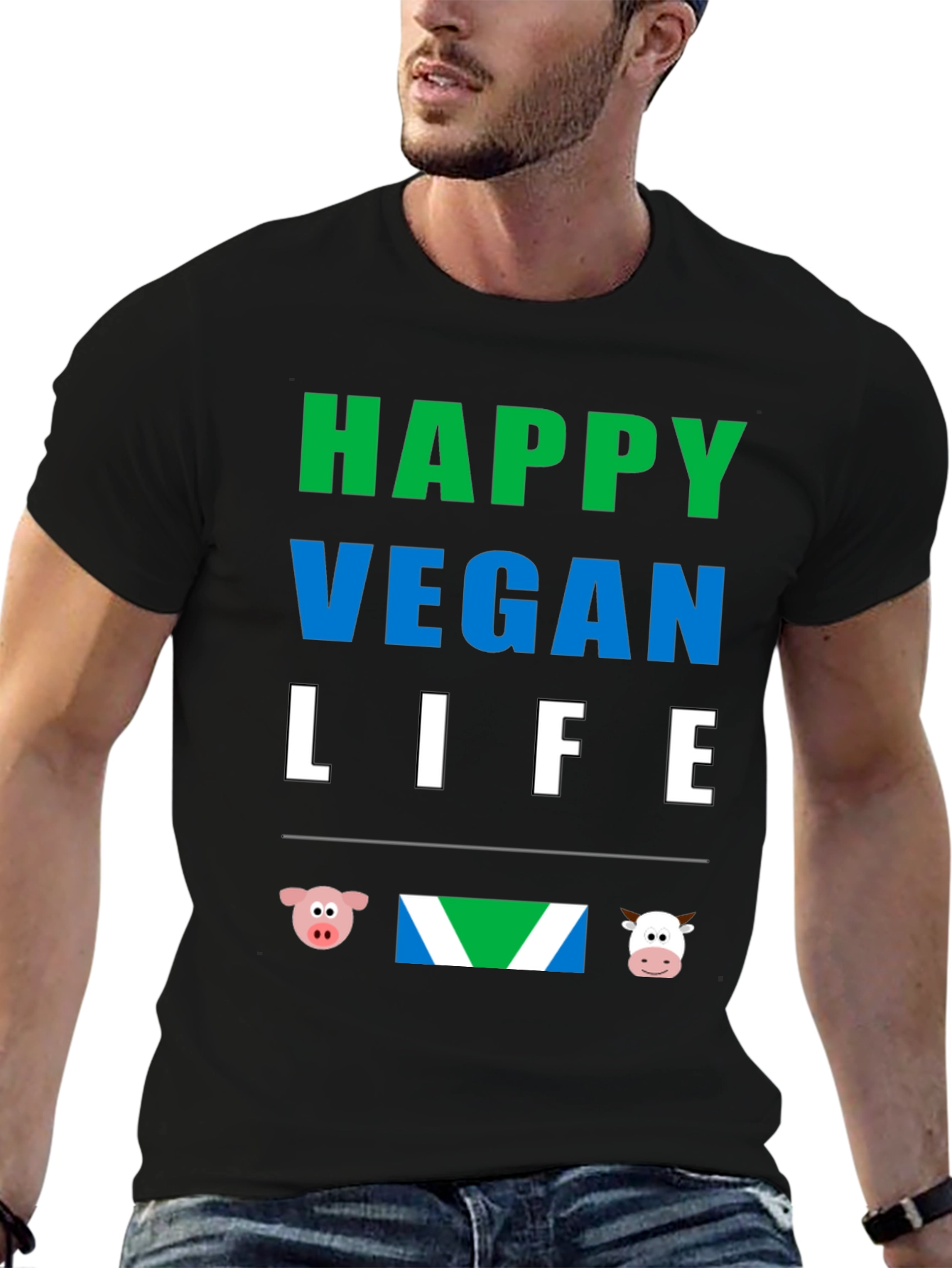 Happy Vegan Life T-Shirt - Animal Lover Tee