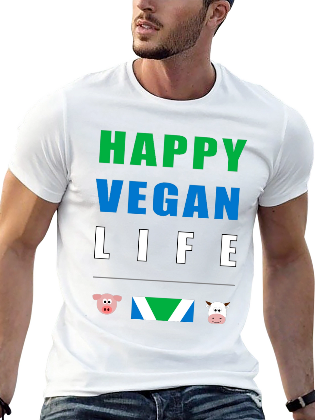 Happy Vegan Life T-Shirt - Animal Lover Tee